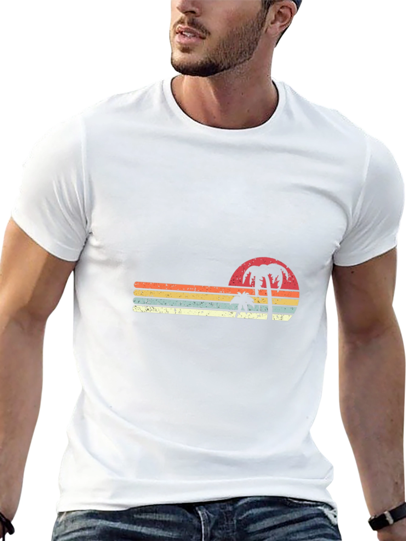 Retro Sunset Palm Tree Graphic T-Shirt