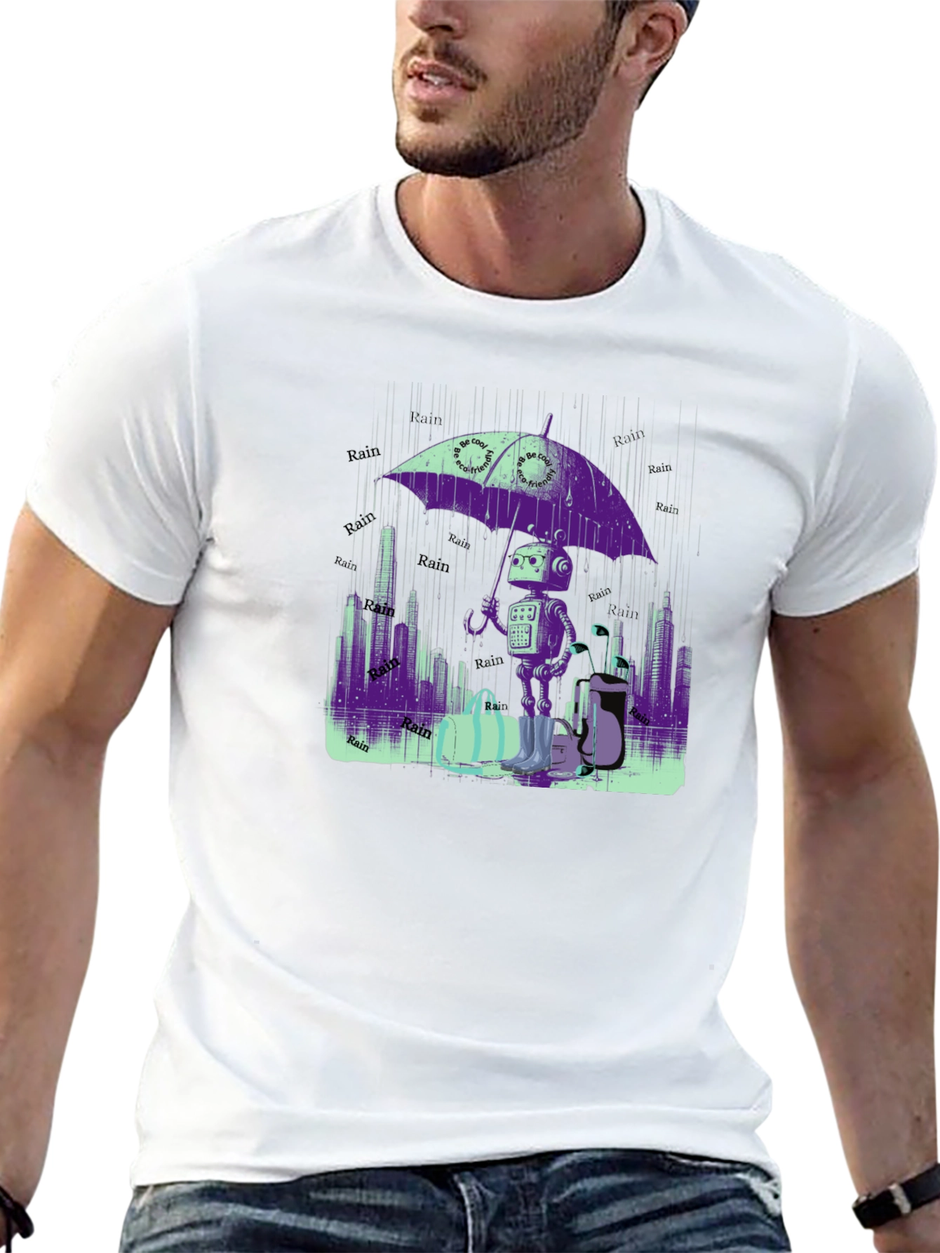 Robot in the Rain T-Shirt - Sci-Fi Chic