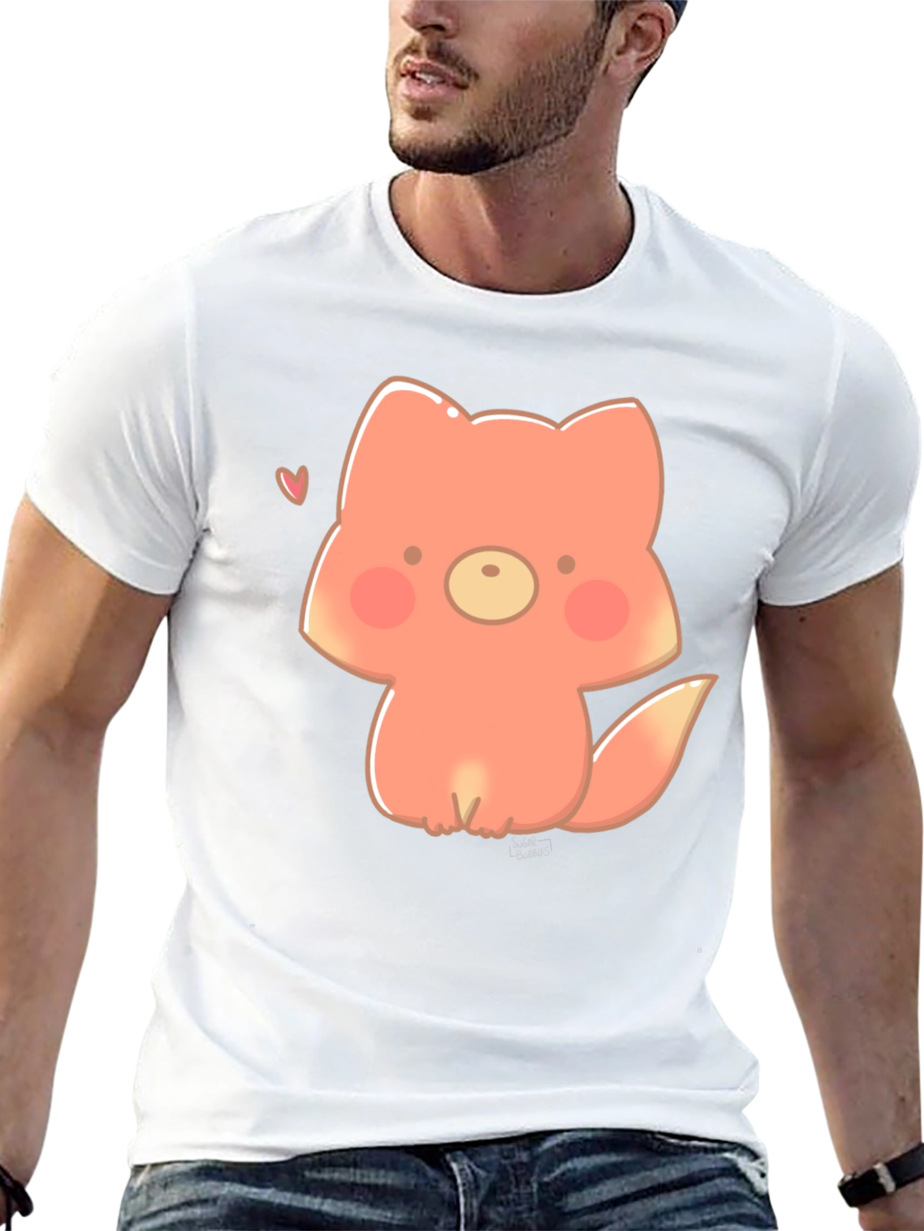 Cute Cartoon Fox Black T-Shirt