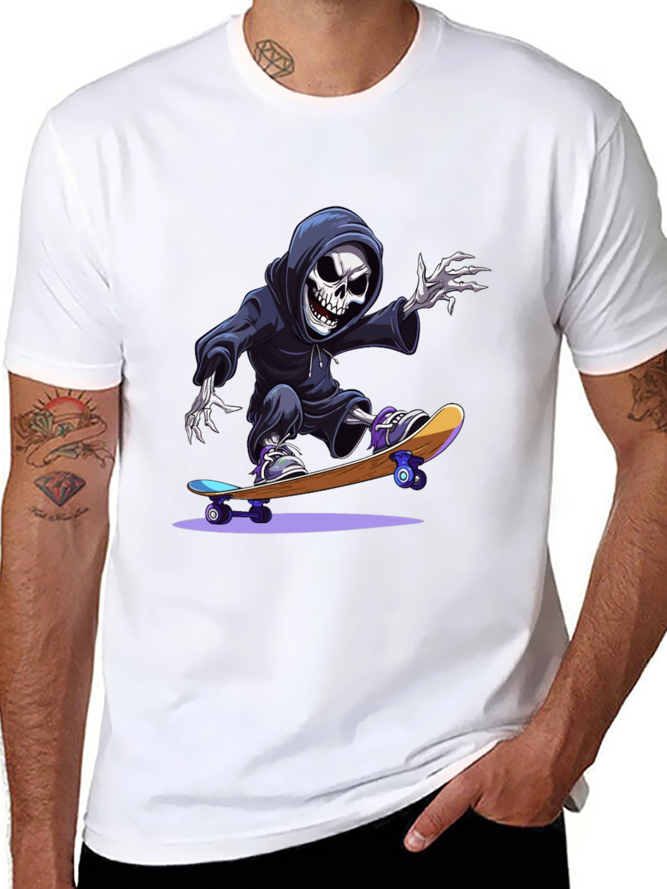 Skate Reaper Graphic T-Shirt - Cool Grim Design