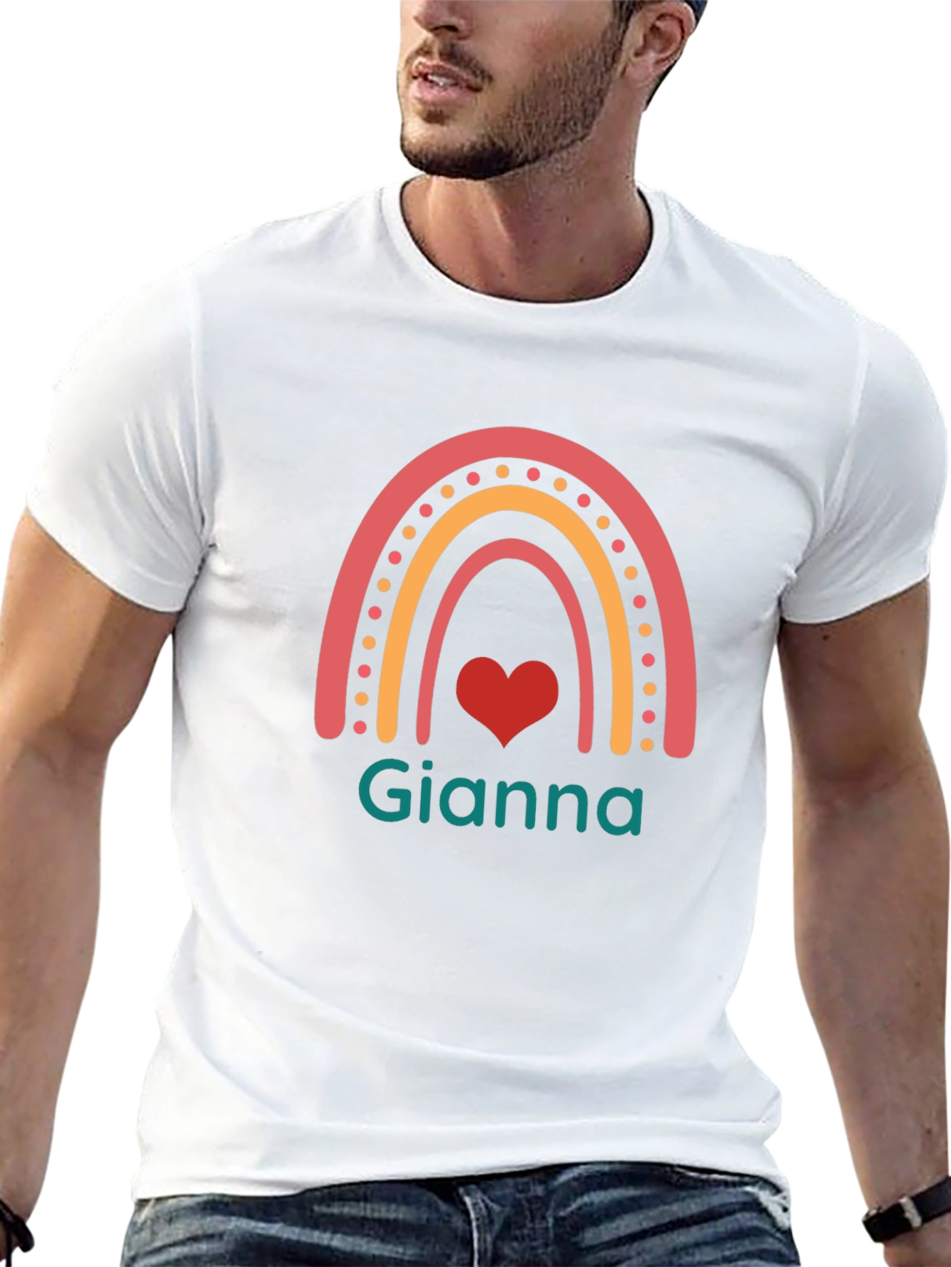 Gianna Rainbow Heart Personalized T-Shirt