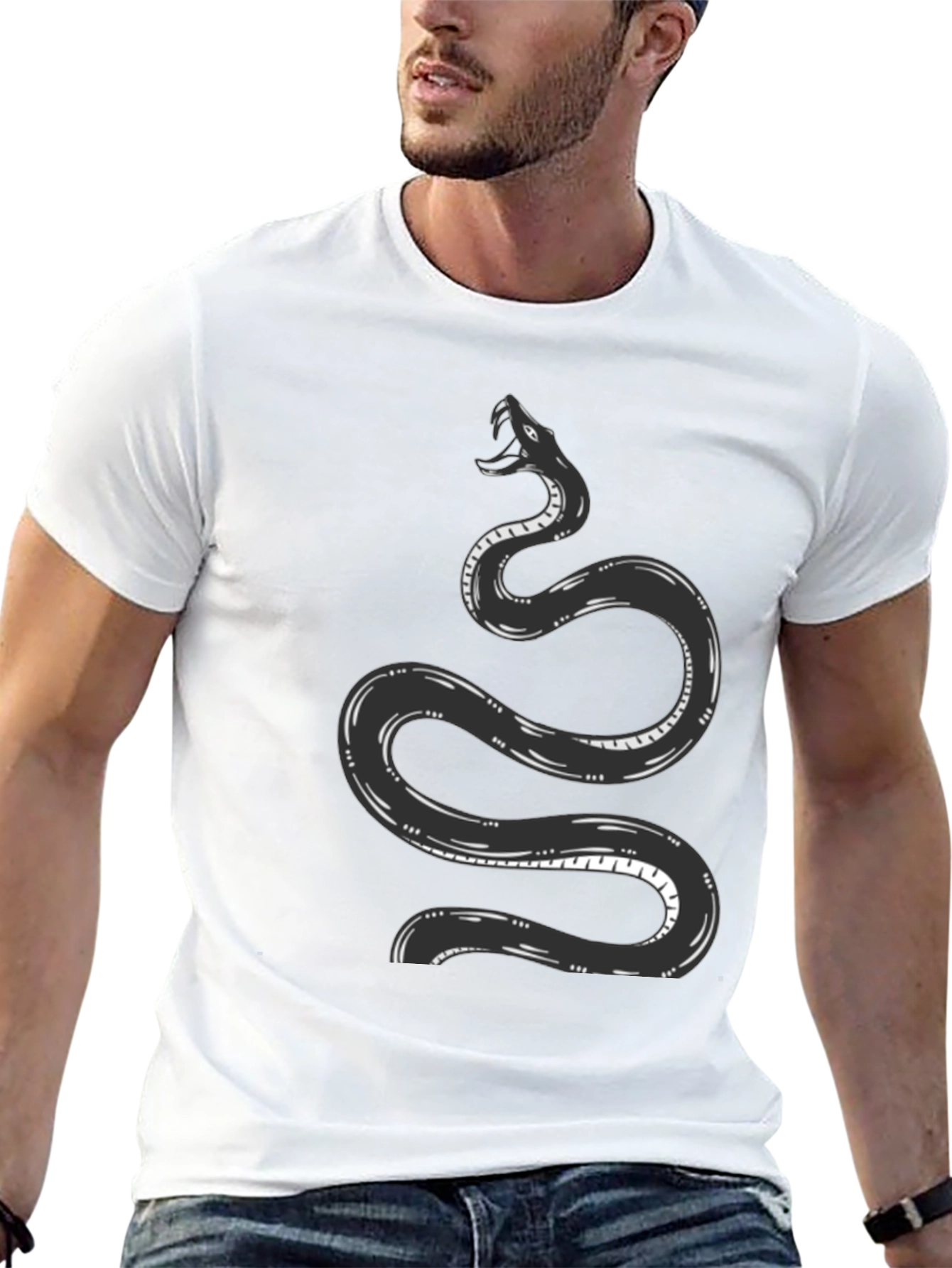 Snake Graphic Tee - Black Cotton T-Shirt
