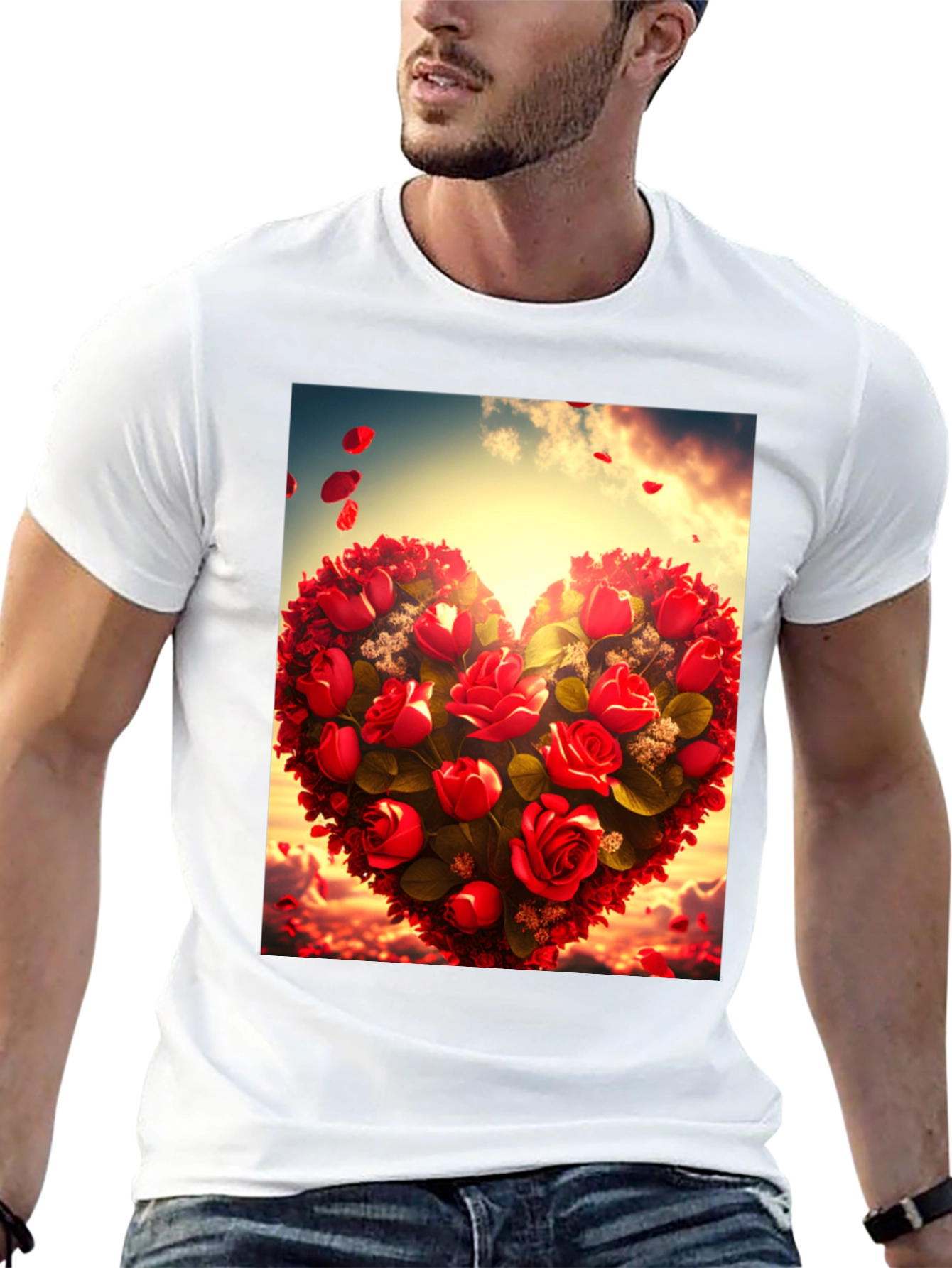 Romantic Rose Heart Graphic Tee - Black
