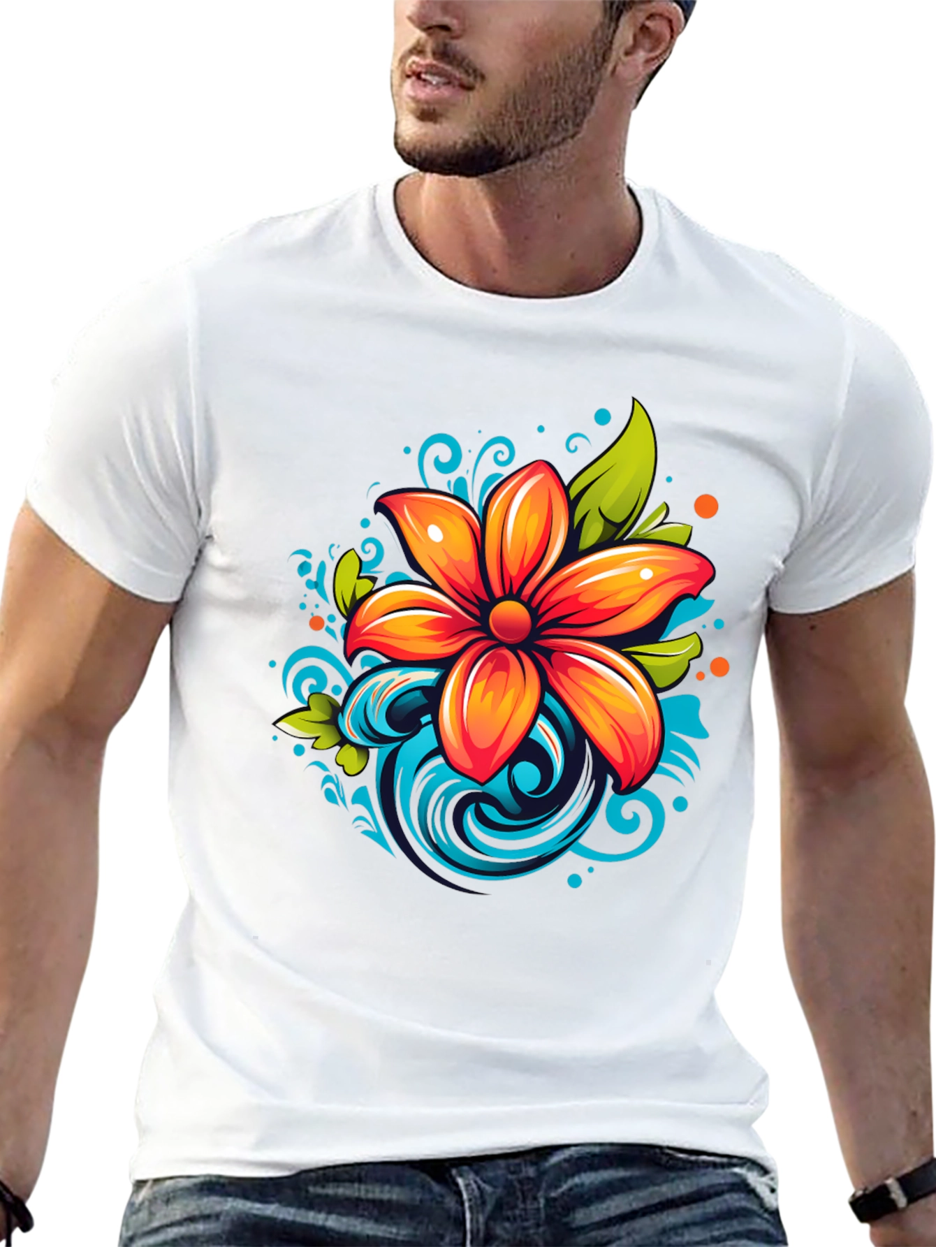 Vibrant Flower Graphic Black T-Shirt