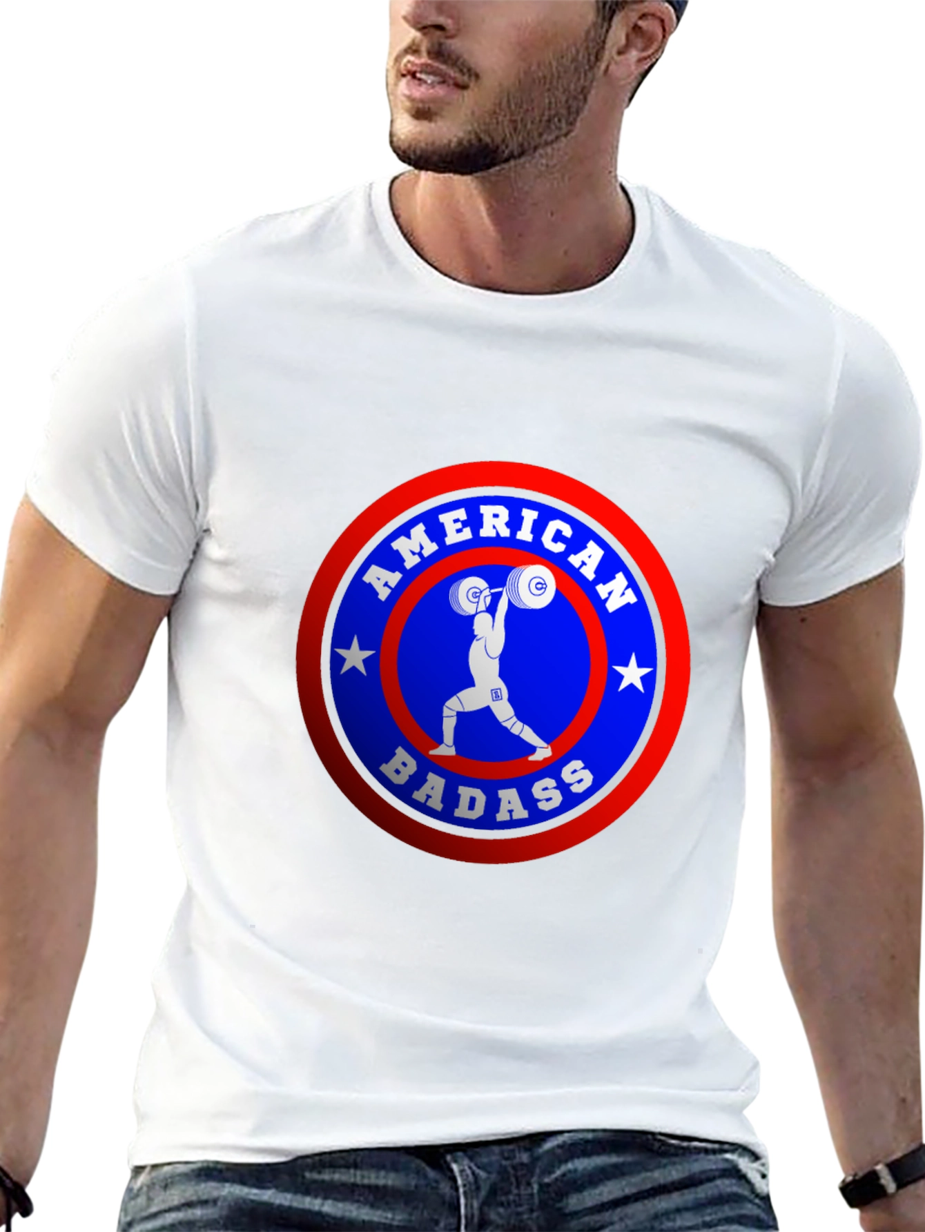 American Badass Weightlifting T-Shirt - Patriotic Pride!