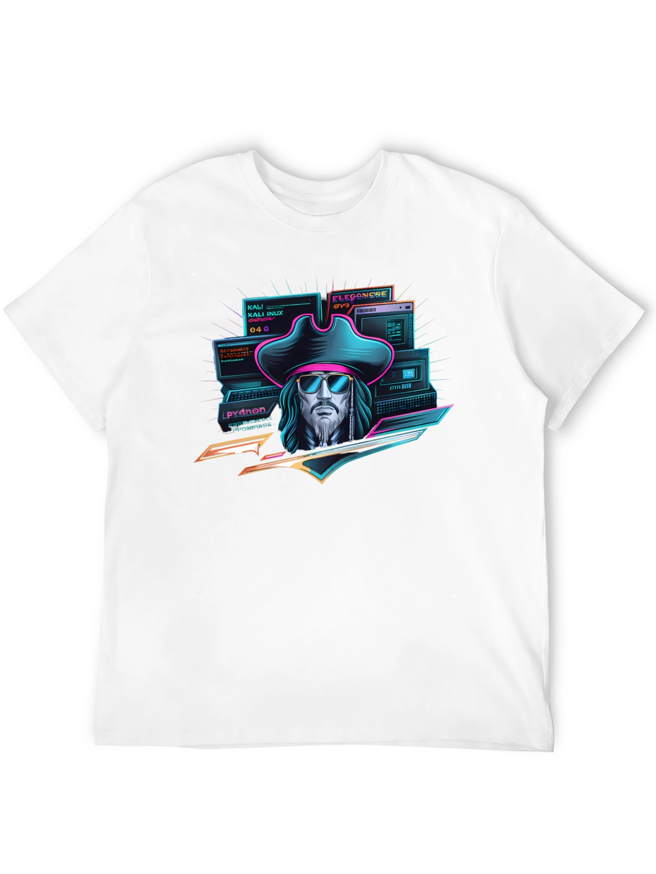 Cyberpunk Pirate T-Shirt - Hacker Captain Design