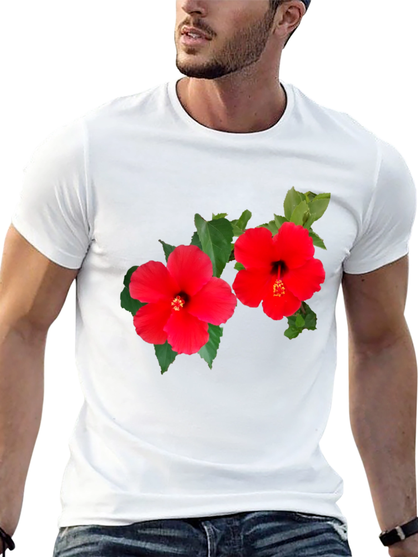 Black Hibiscus Flower Graphic T-Shirt