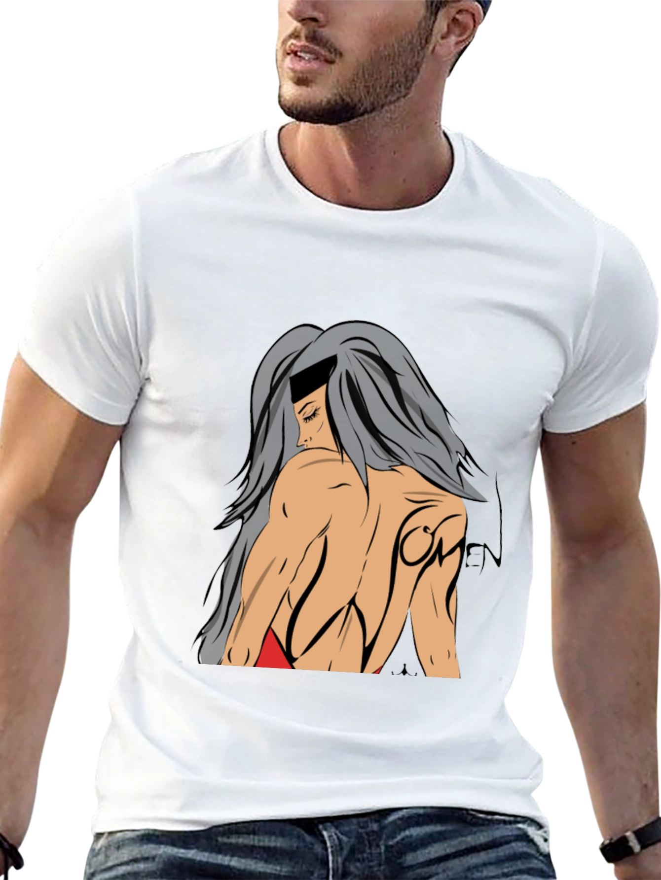 Graphic Print T-Shirt: Woman Back View