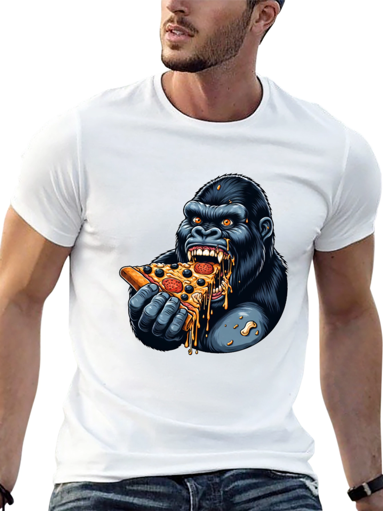 Gorilla Eating Pizza Graphic T-Shirt