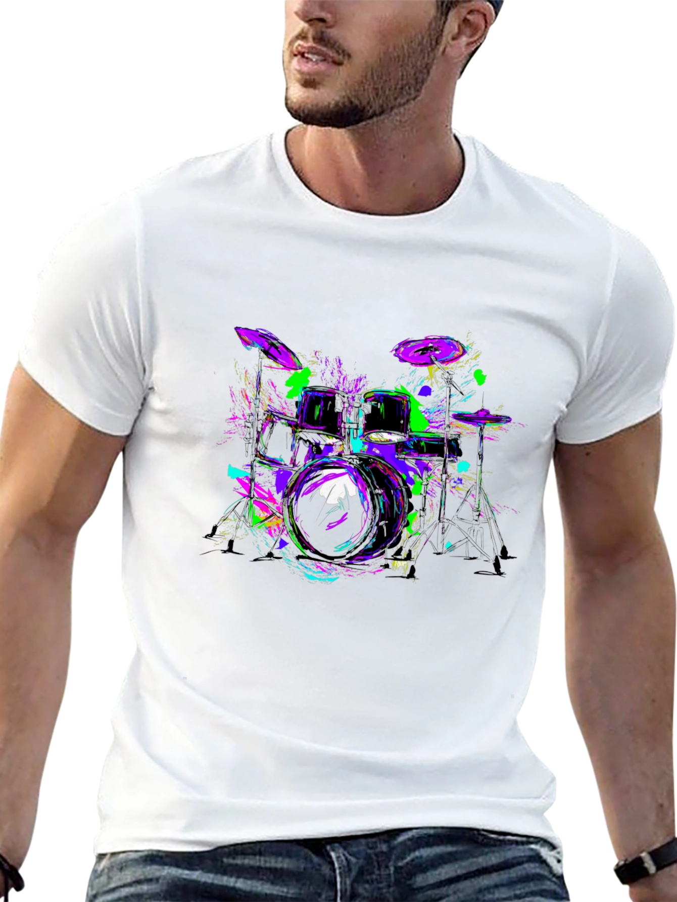 Neon Drum Kit Graphic Black T-Shirt