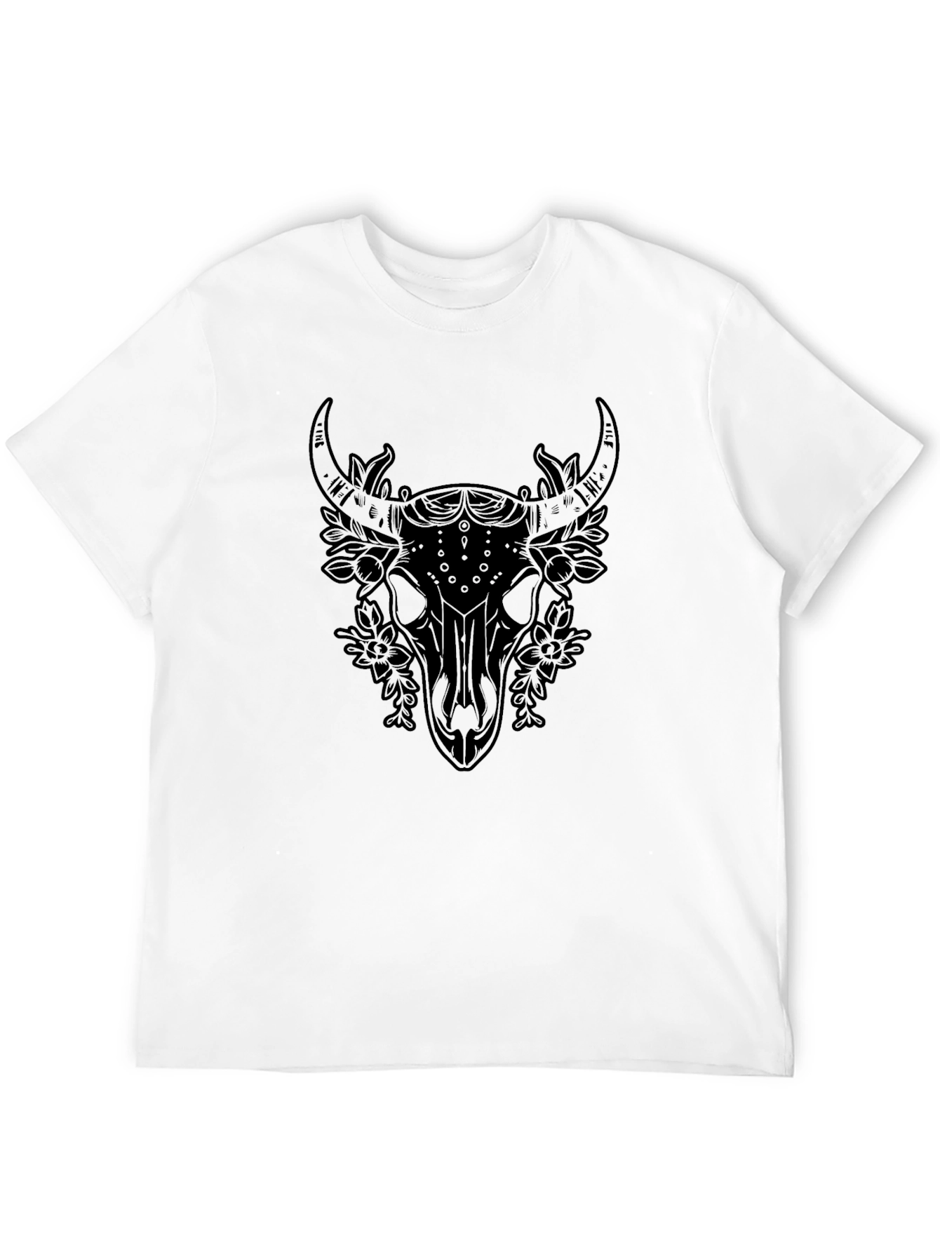 Black Floral Skull Graphic Tee - Edgy Streetwear