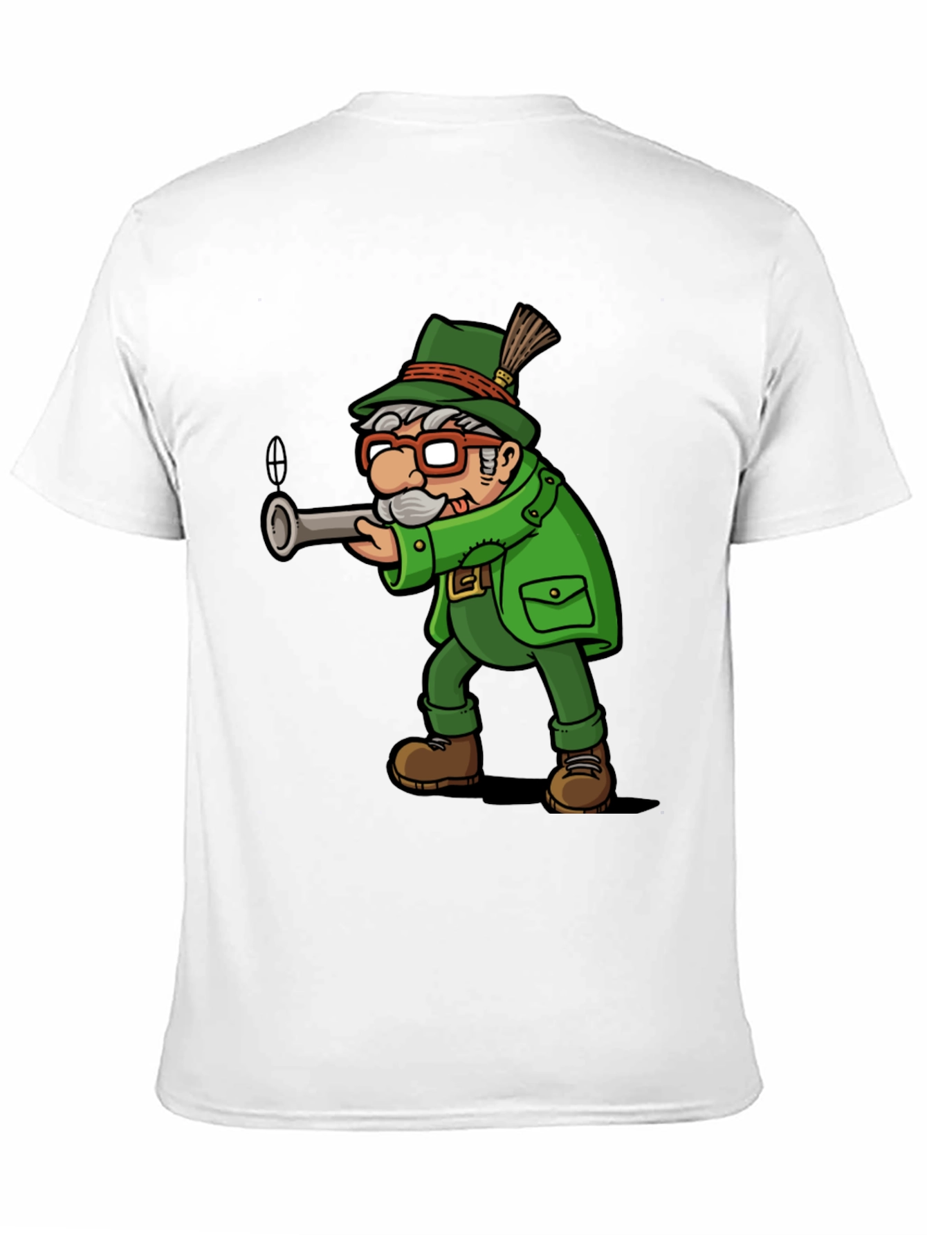 Cartoon Hunter Graphic Tee - Black Cotton Blend