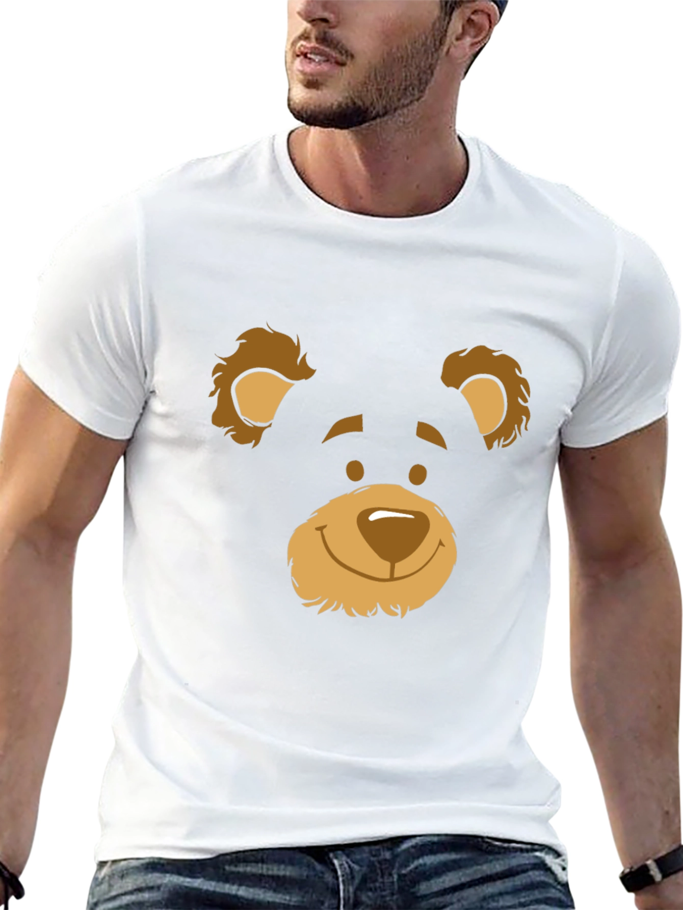Black T-Shirt with Bear Face Graphic