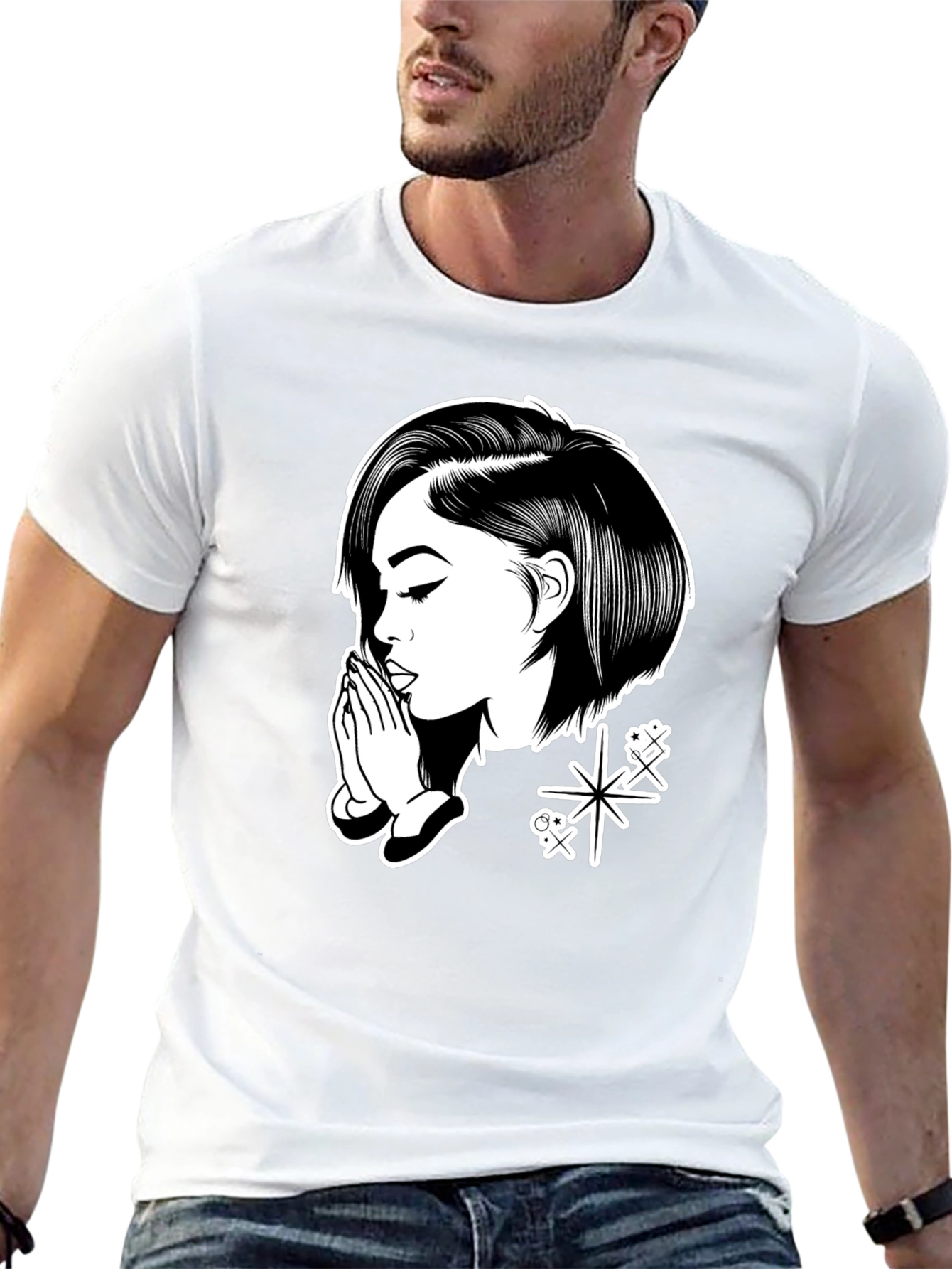 Praying Girl Graphic Black T-Shirt
