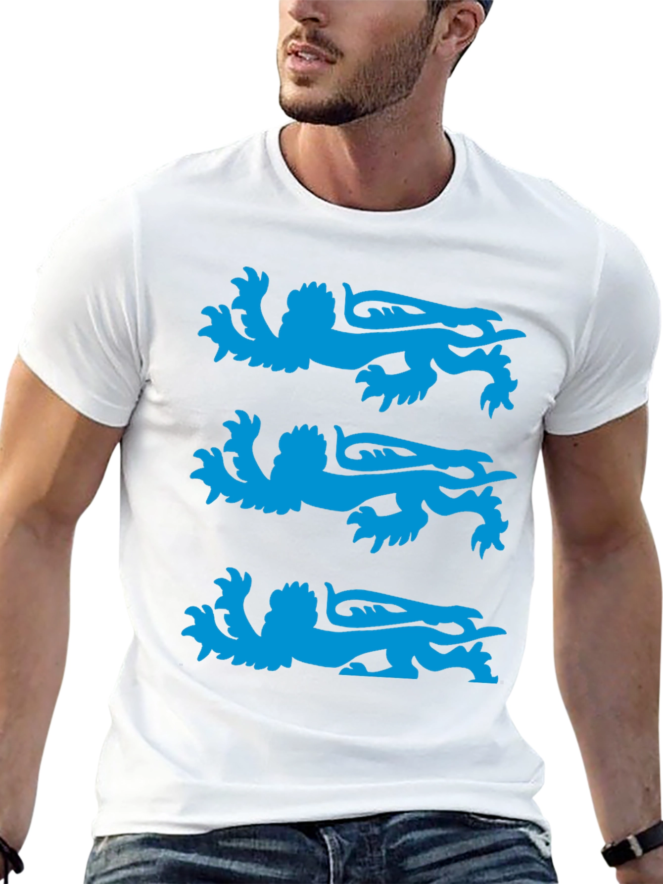 Black T-Shirt with Blue Heraldic Lion Design