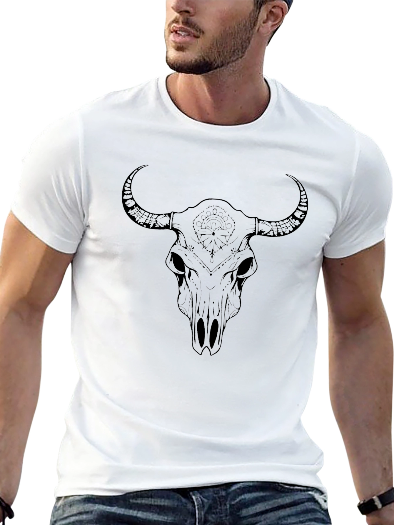 Bull Skull Graphic Tee - Black Cotton