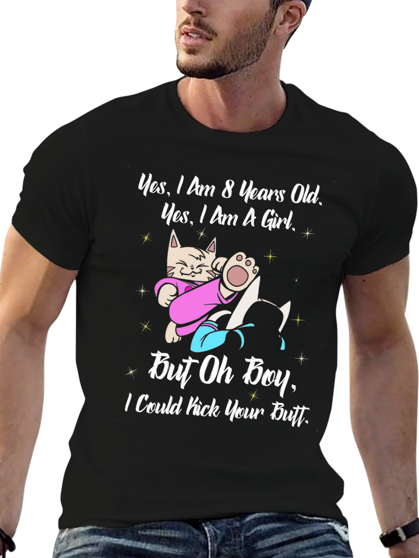 8 Years Old Girl Funny Cat T-Shirt