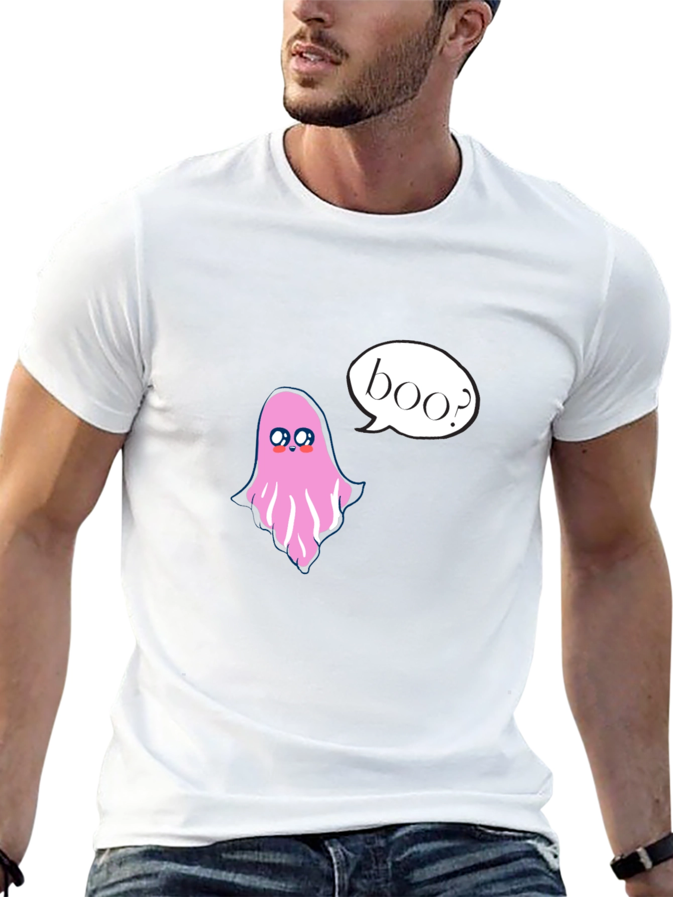 Cute Ghost Boo Halloween Black T-Shirt