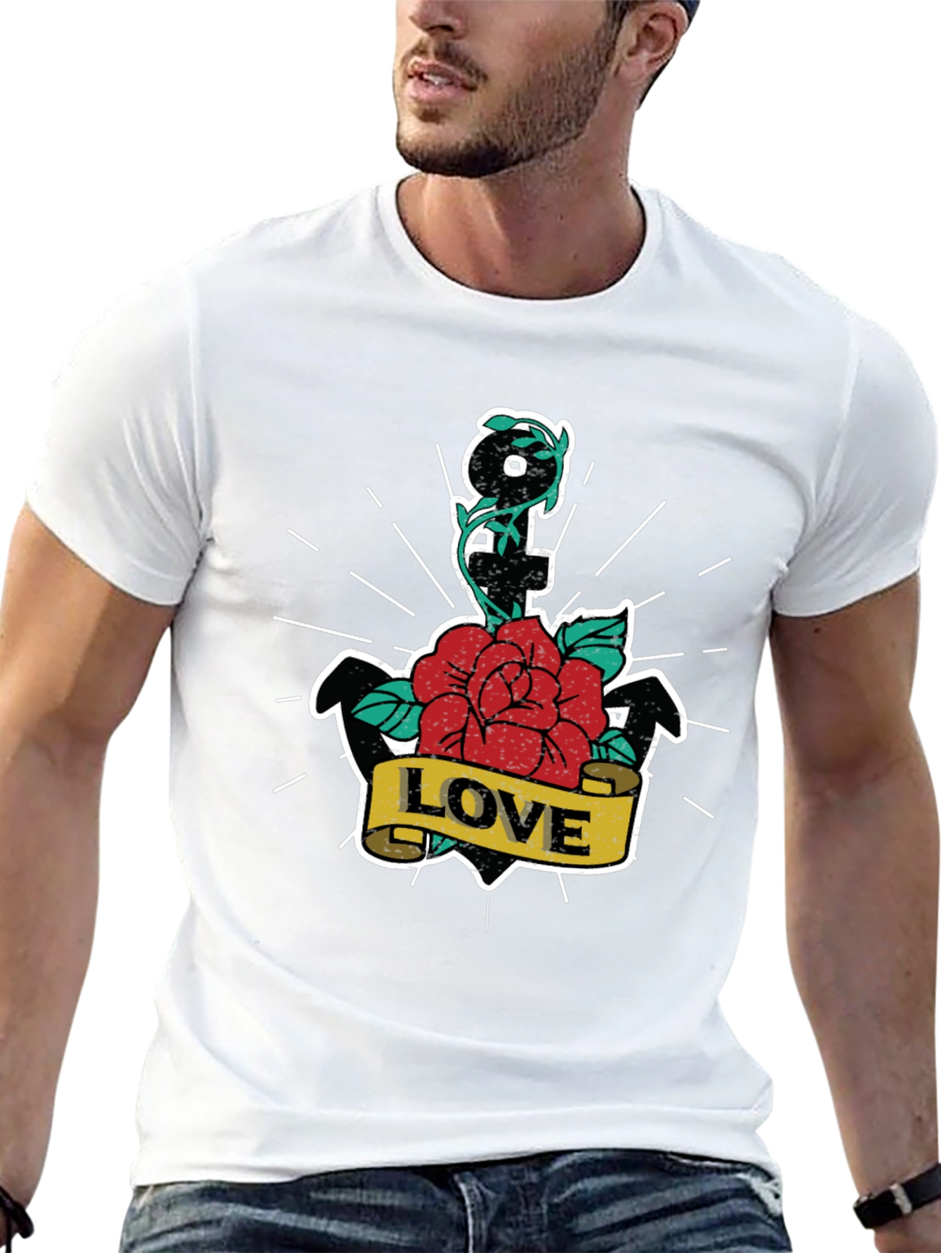 Anchor Rose Love T-Shirt - Classic Tattoo Style