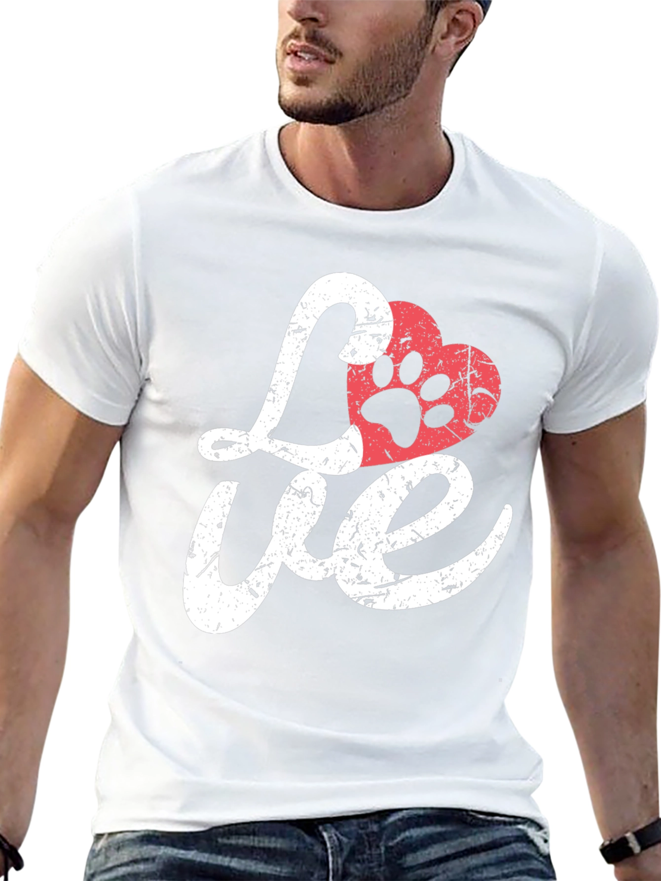 Love Paw Print Heart T-Shirt - Black
