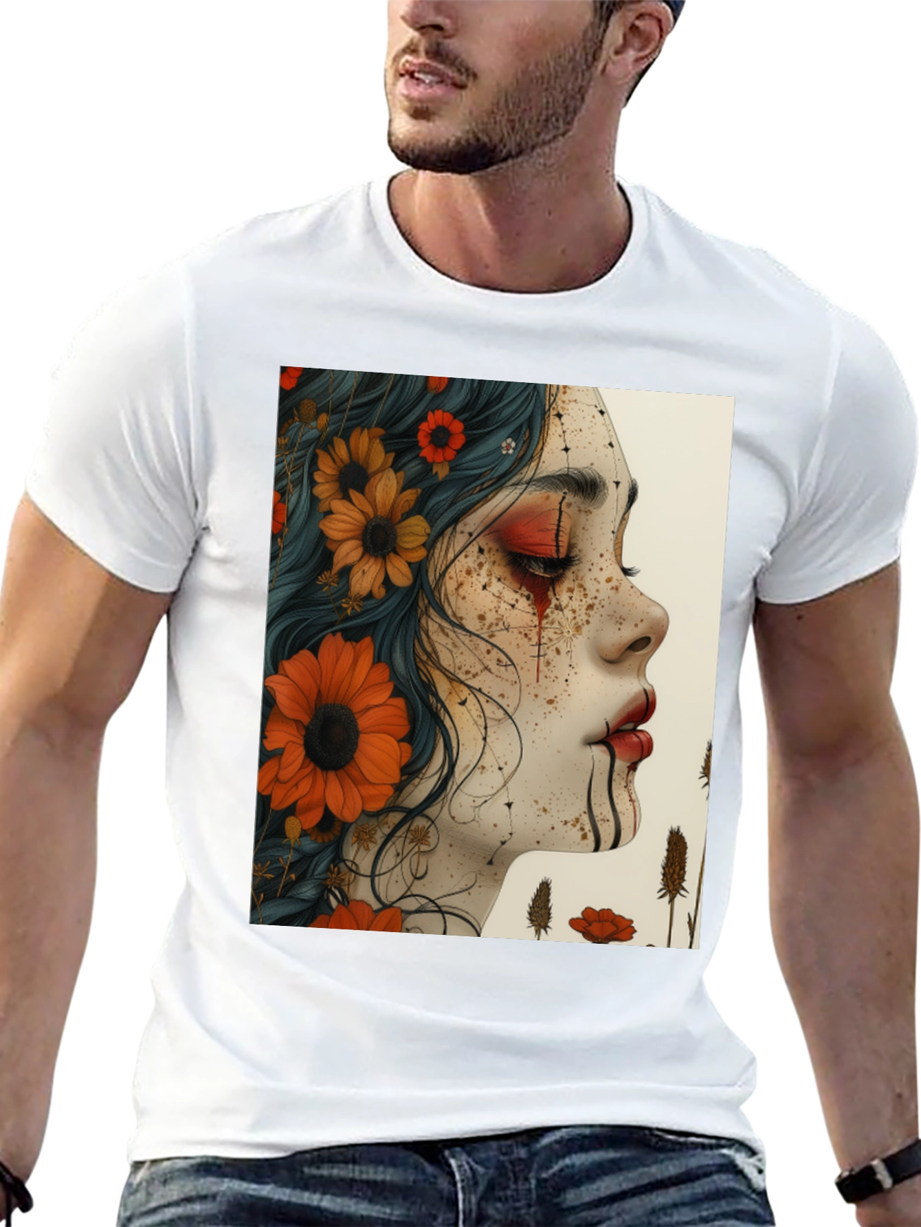Floral Woman Graphic Black T-Shirt