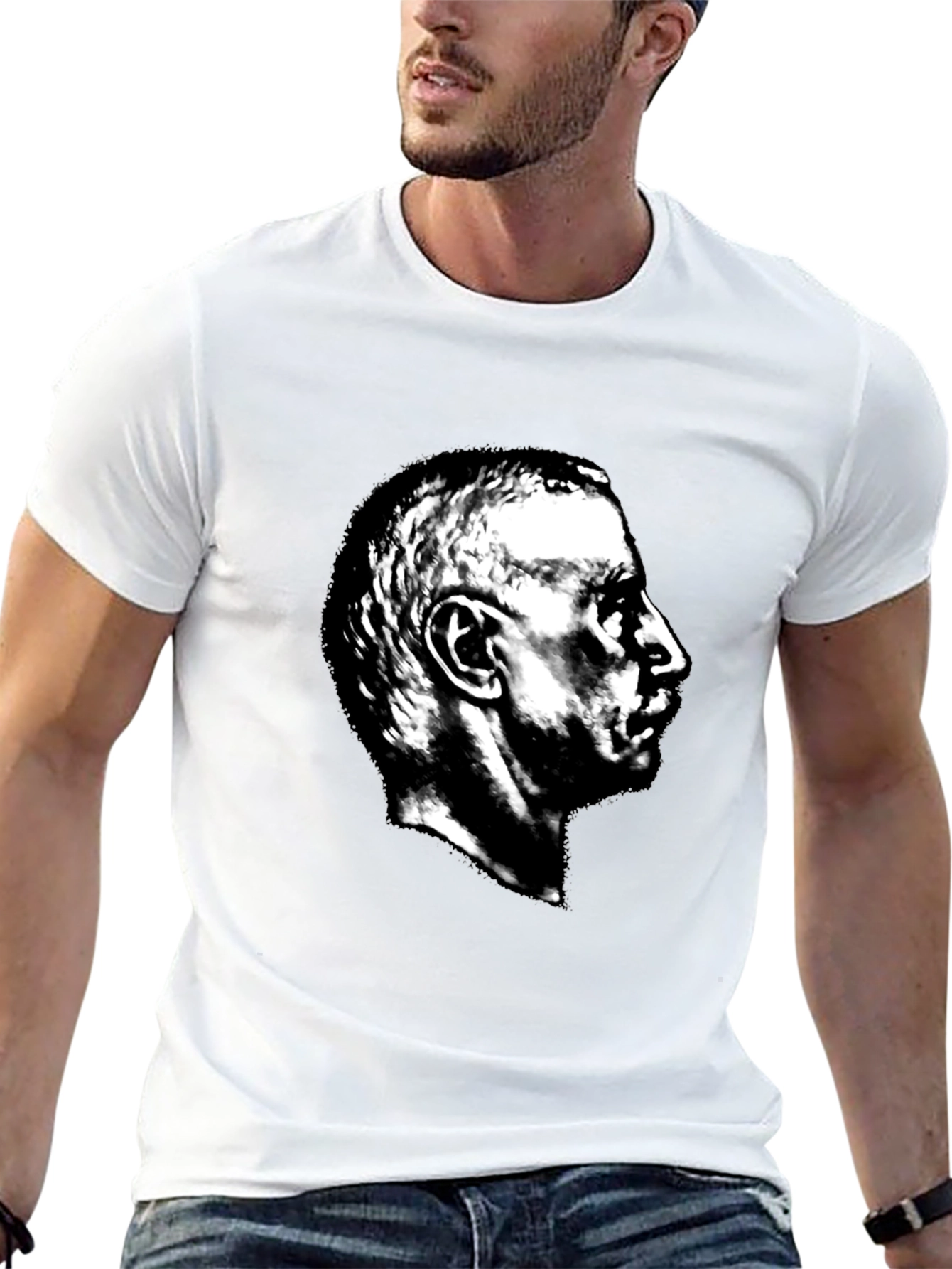 Black T-Shirt with Portrait Graphic