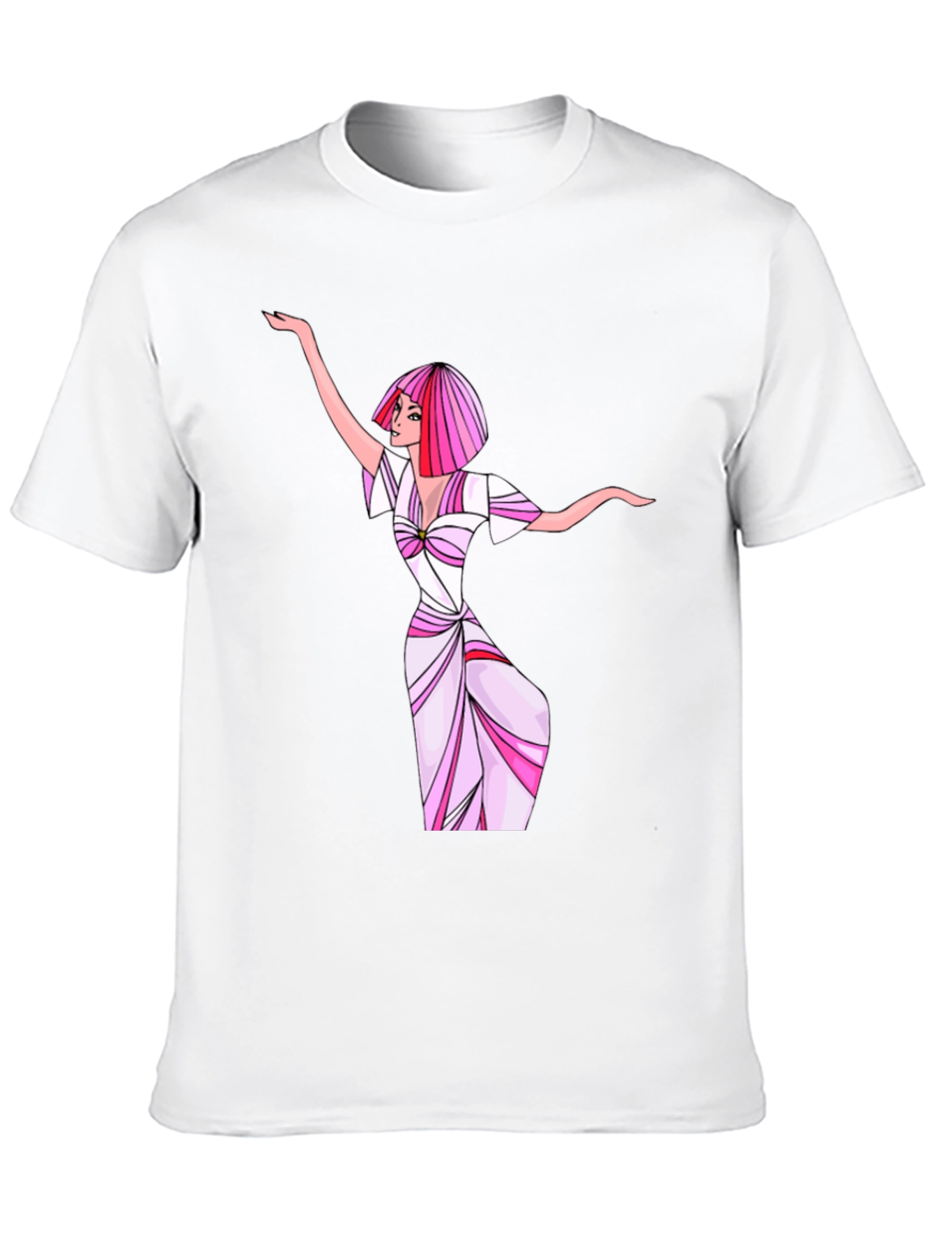 Woman in Dress T-Shirt - Pink & White Design