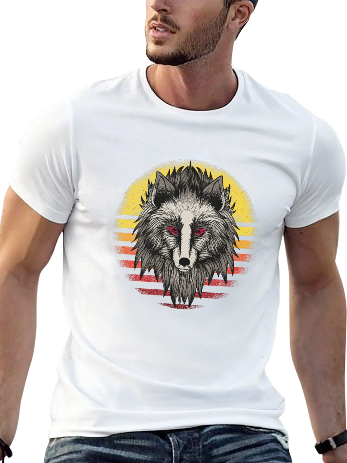Wolf Sunset Graphic Tee - Black Cotton Shirt