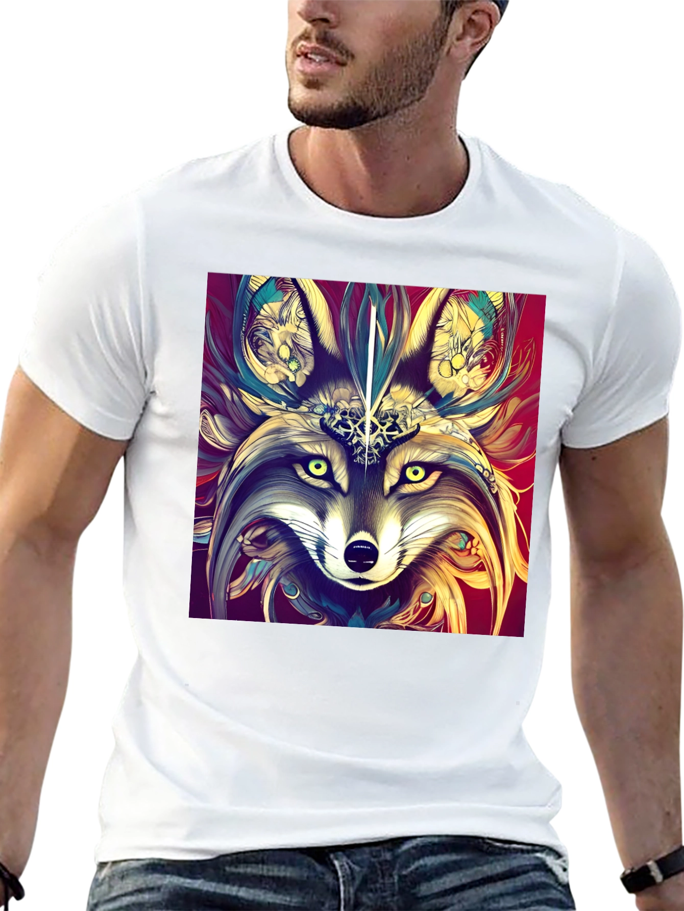 Artistic Wolf Graphic Black T-Shirt