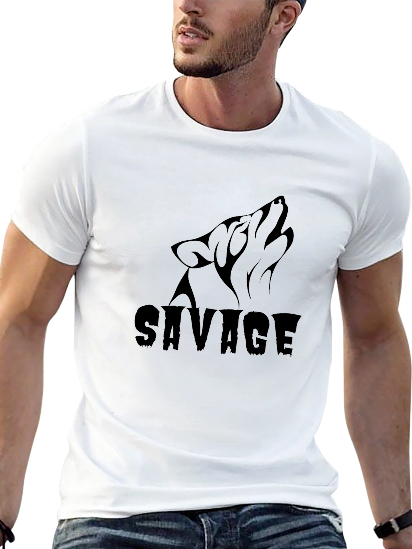 Savage Wolf Graphic T-Shirt - Black Crew Neck Tee
