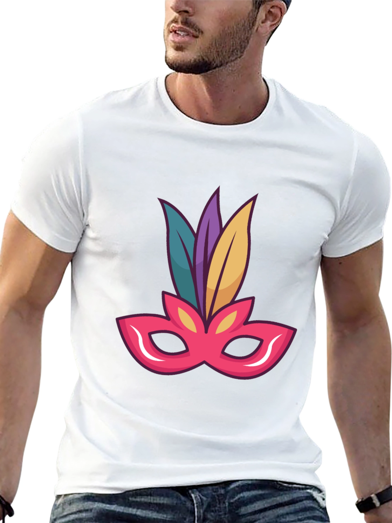 Black T-Shirt with Mardi Gras Mask Graphic