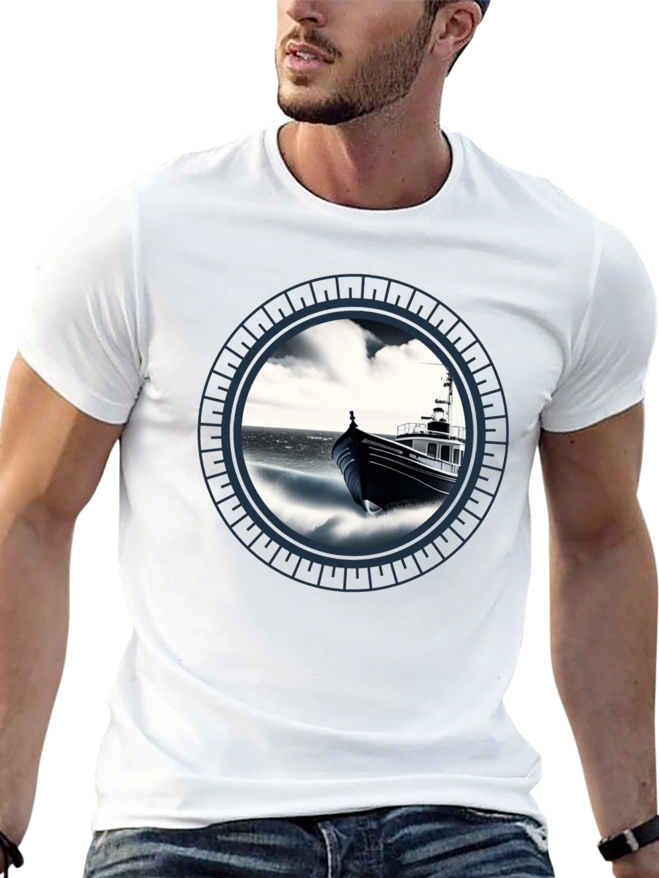 Nautical Boat Graphic Tee - Black