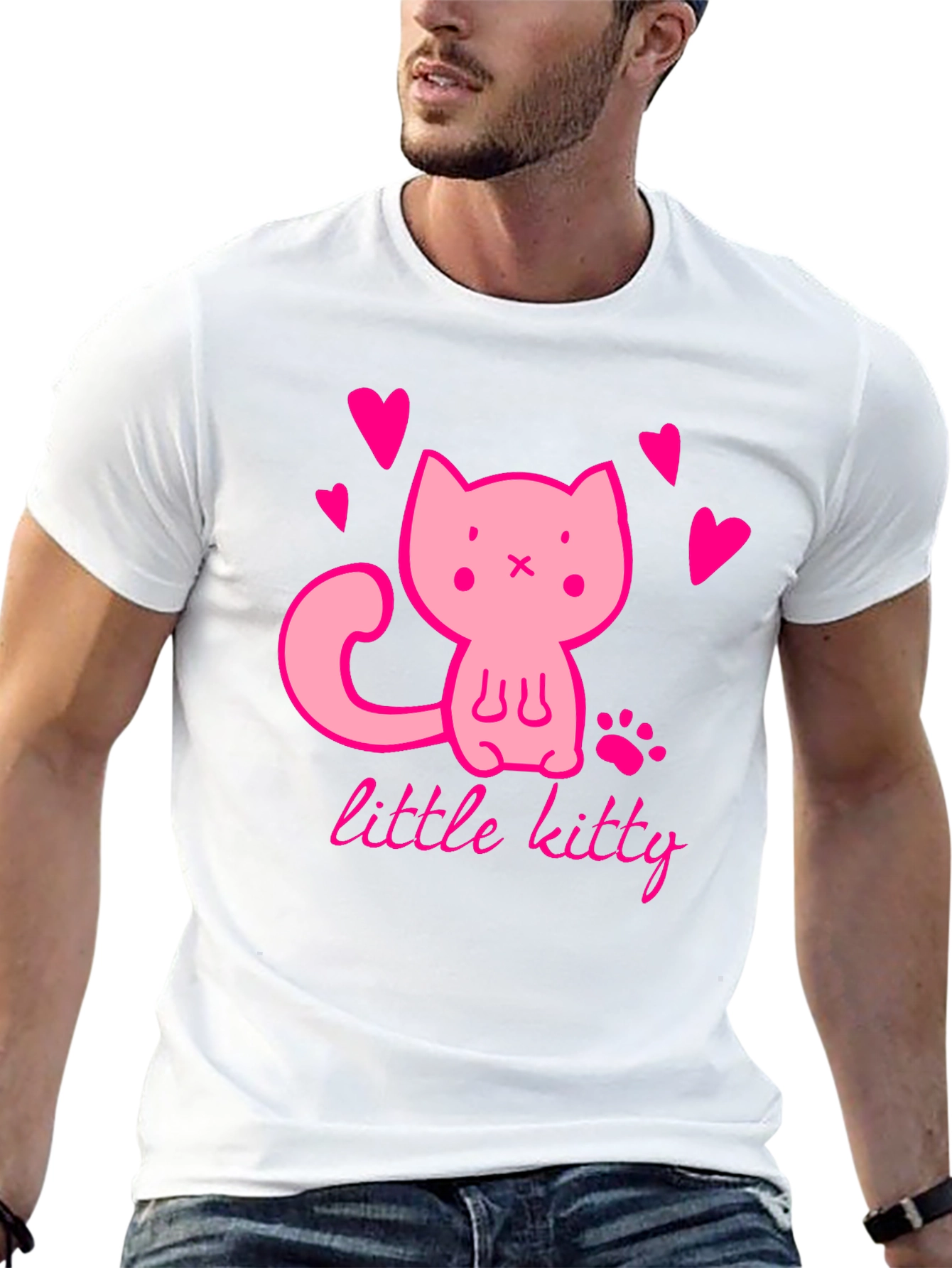 Cute Pink Kitten Black T-Shirt
