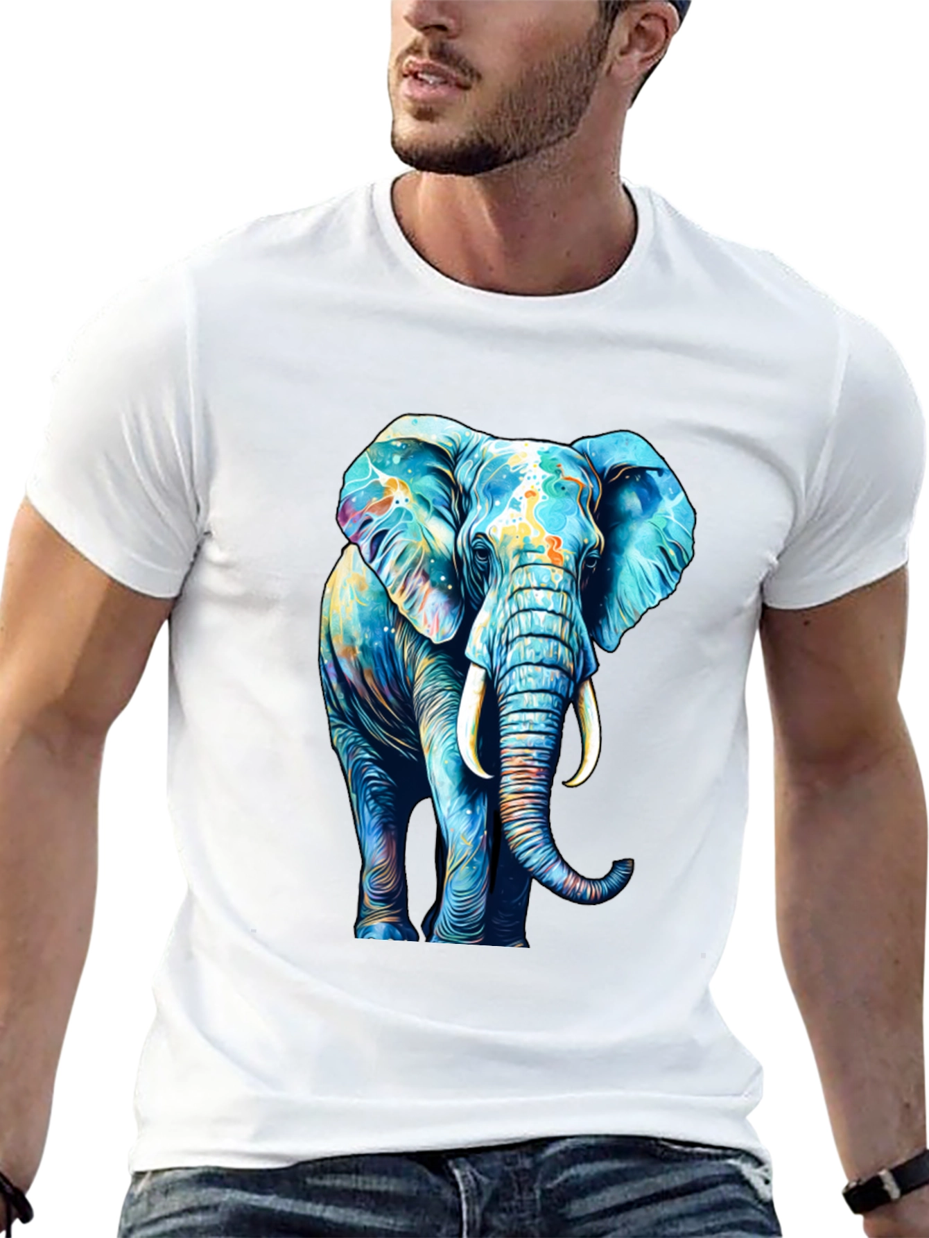 Vibrant Elephant Graphic Print Black T-Shirt