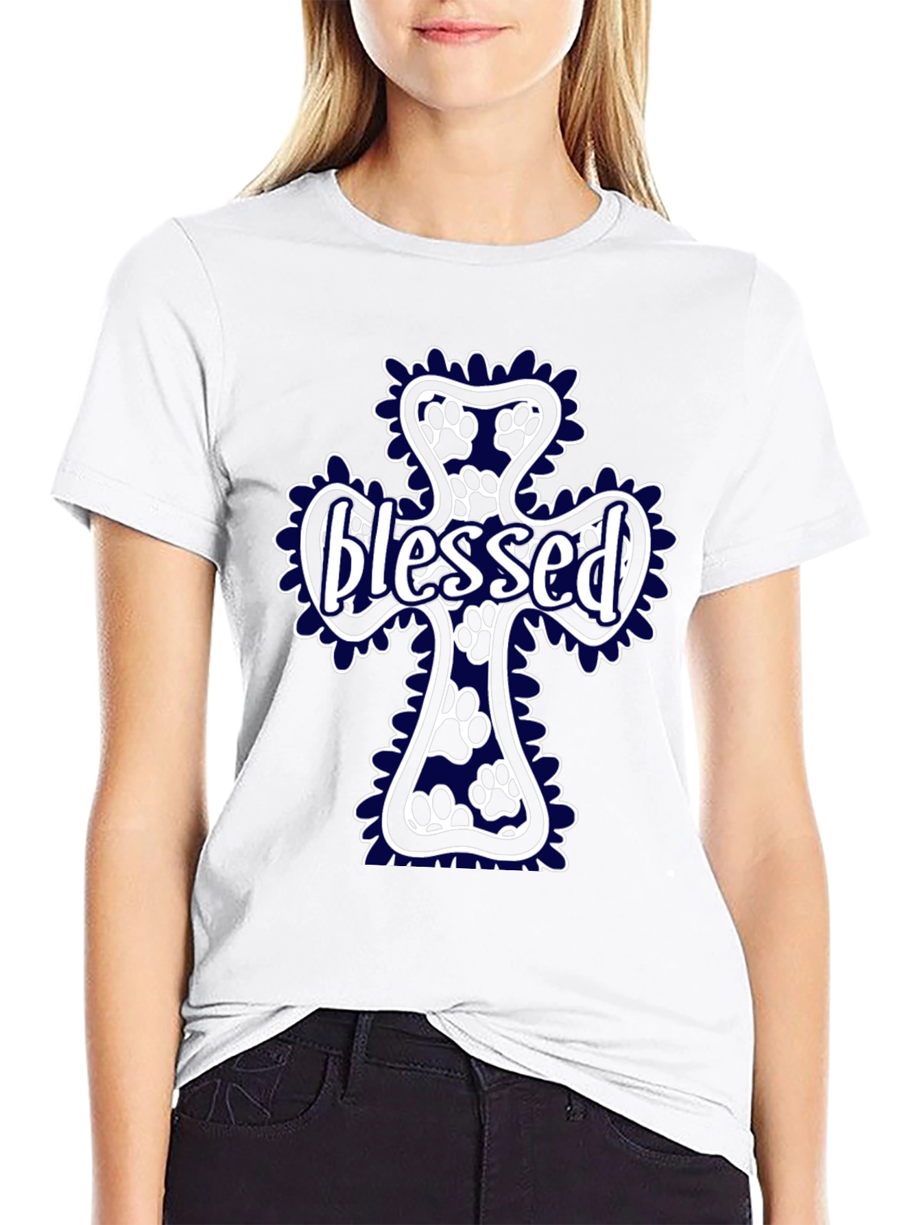 Blessed Paw Print Cross T-Shirt