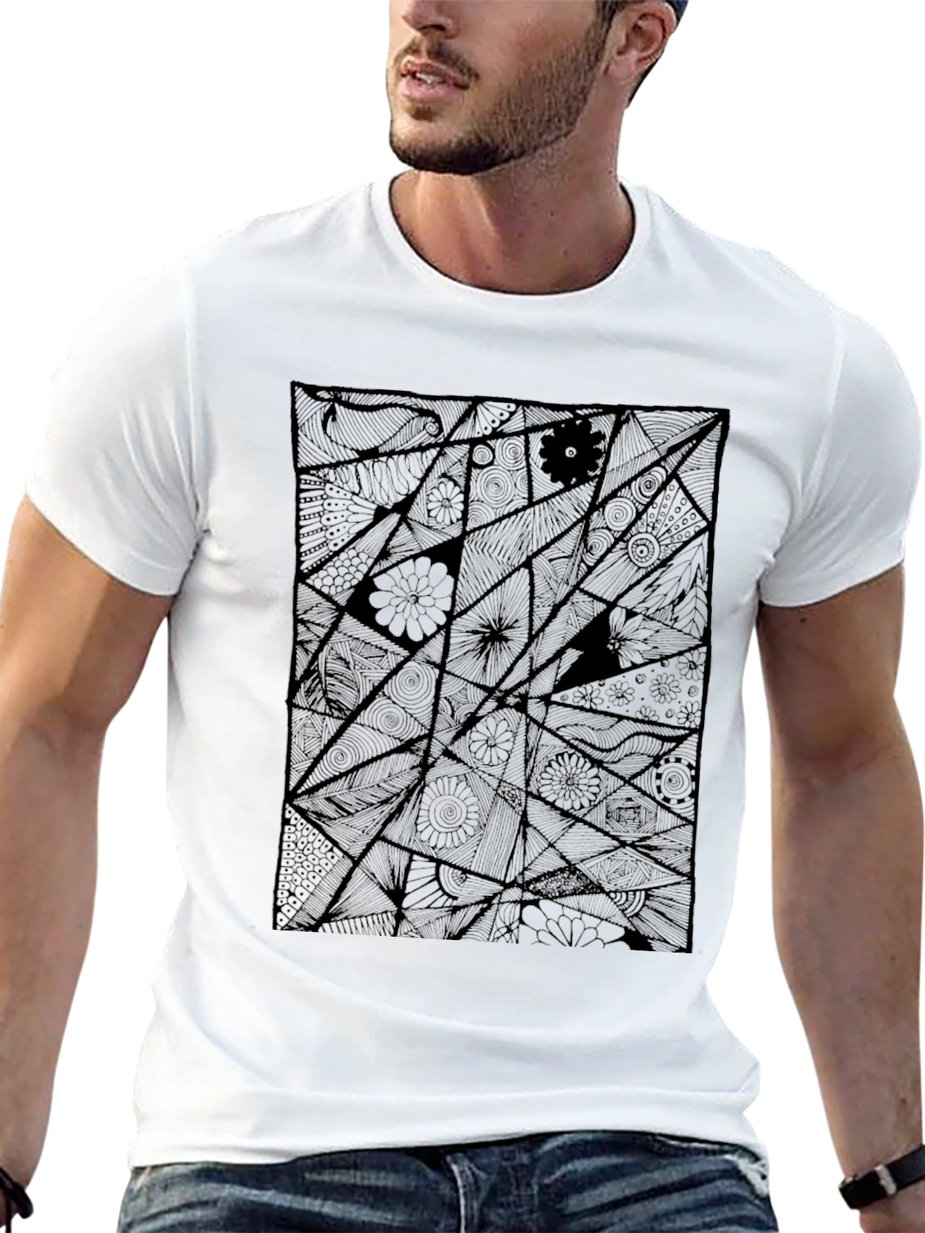 Abstract Geometric Black Graphic T-Shirt