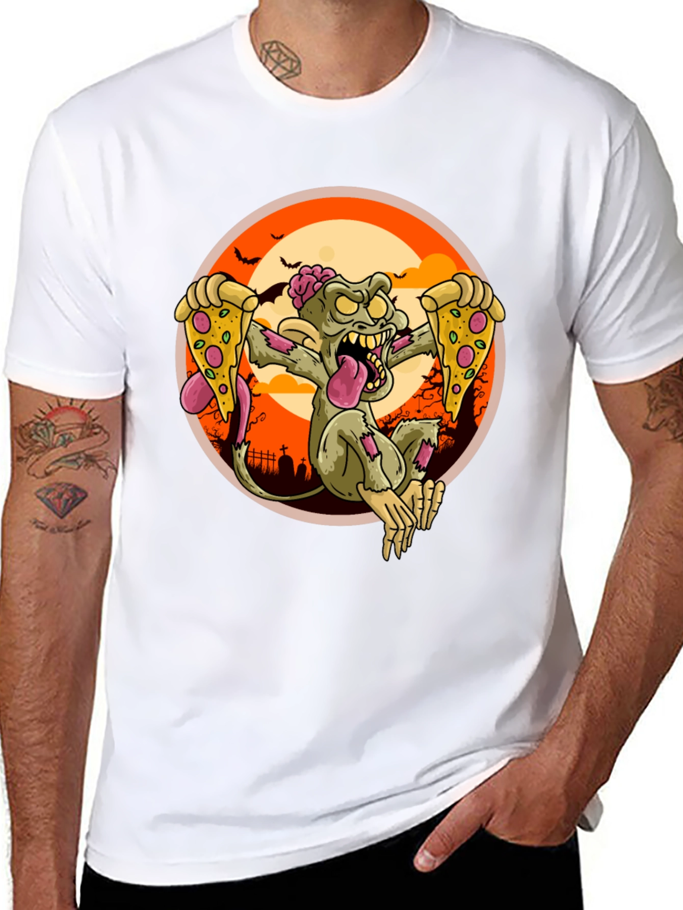 Zombie Pizza Lover Graphic Tee - Halloween T-Shirt