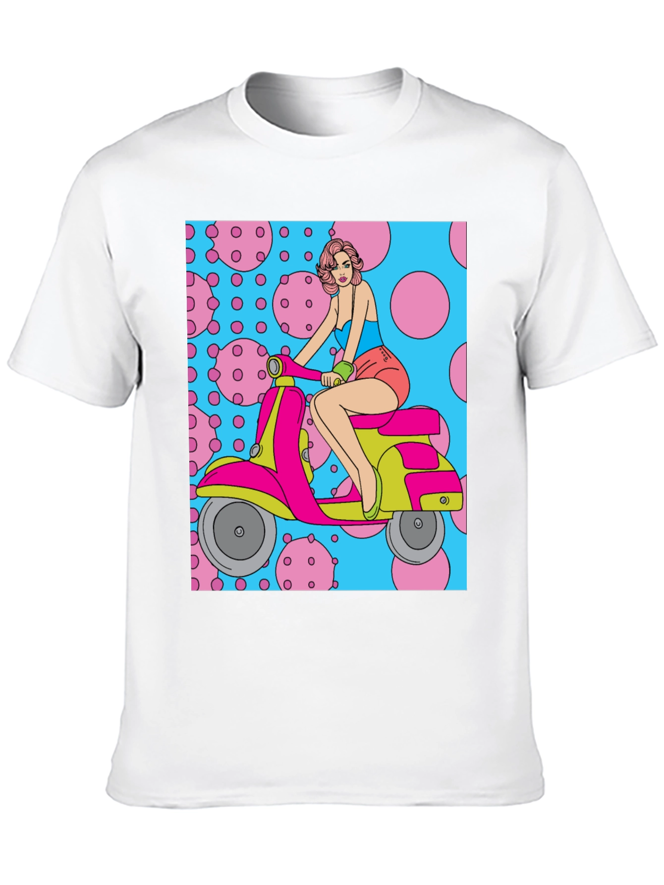 Retro Scooter Girl T-Shirt - Funky Pop Art Tee