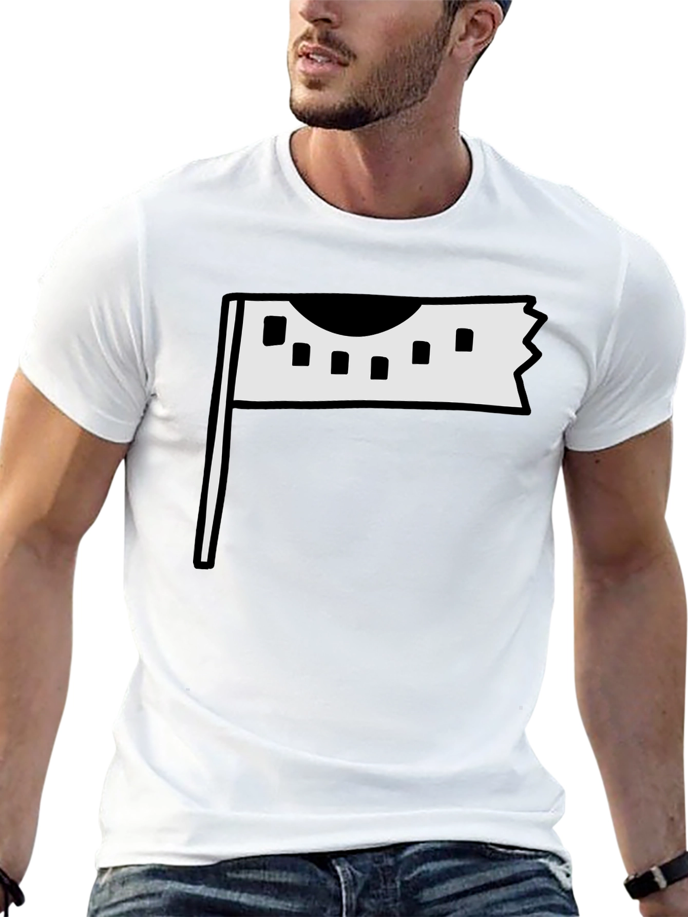 Modern Flag Graphic Tee - Black Cotton Casual Wear