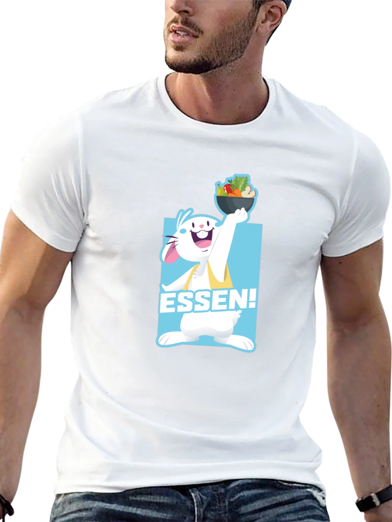 Essen! Cartoon Rabbit Black T-Shirt
