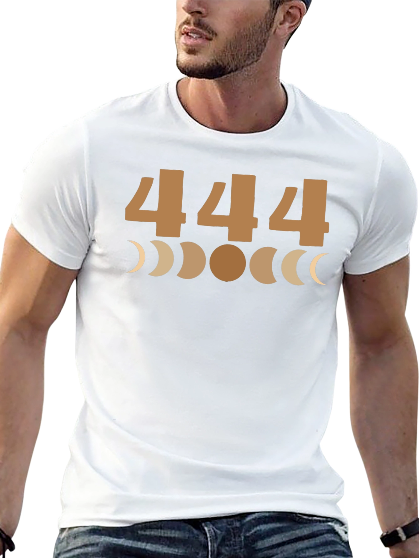 444 Angel Number Moon Phase Graphic Tee - Black