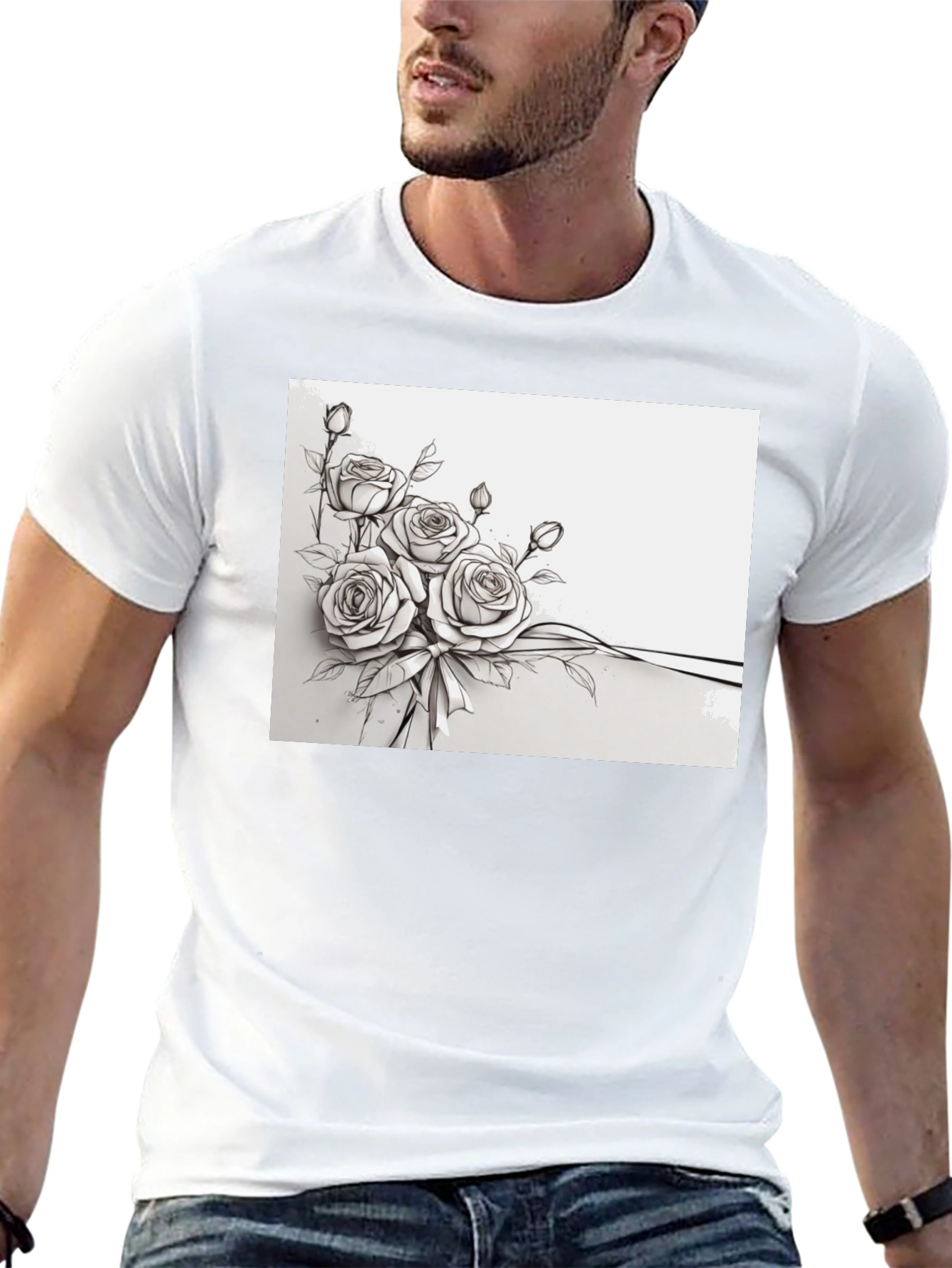 Floral Rose Bouquet Black T-Shirt
