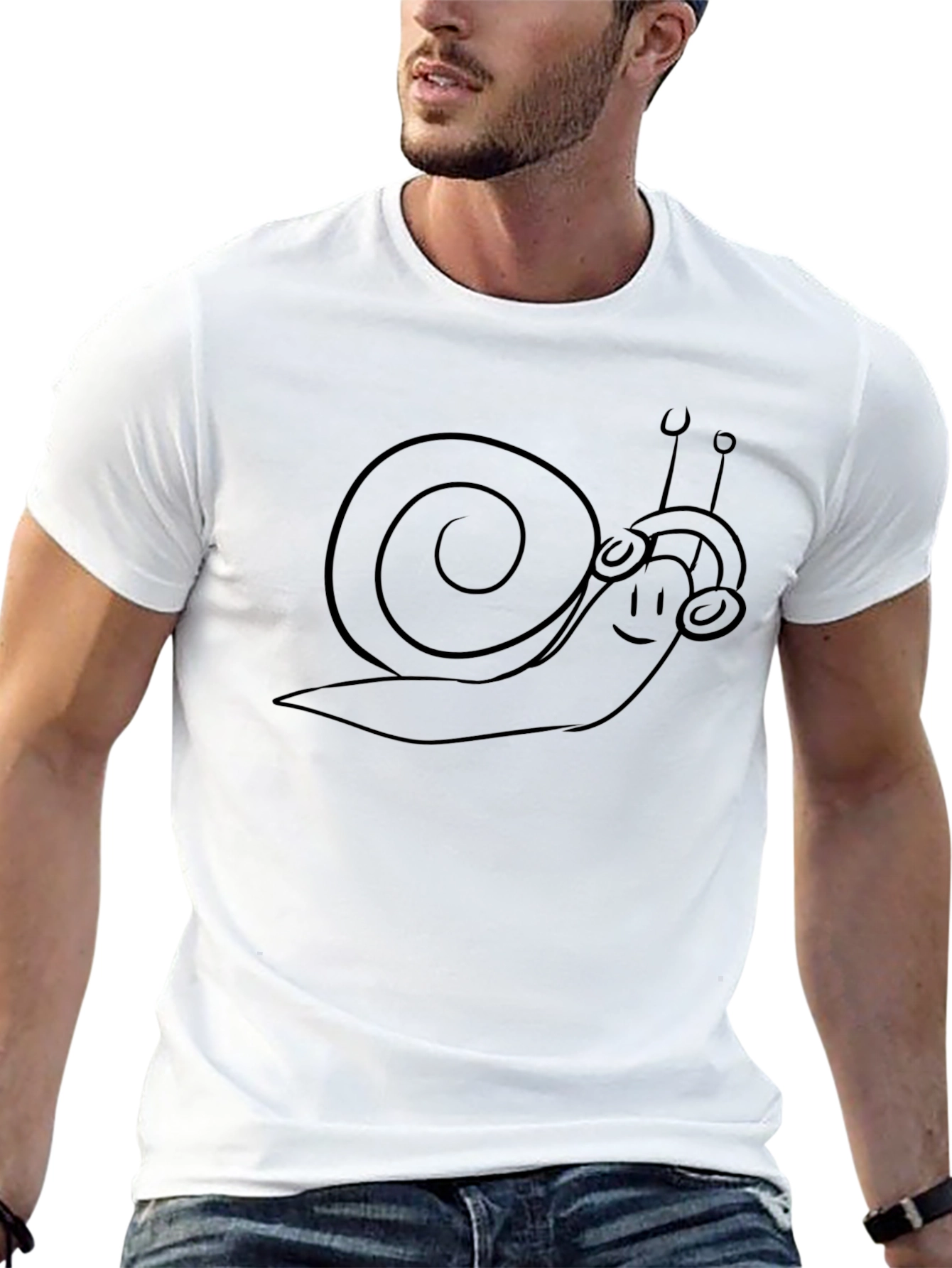 Snail with Headphones Graphic Tee - Black Cotton