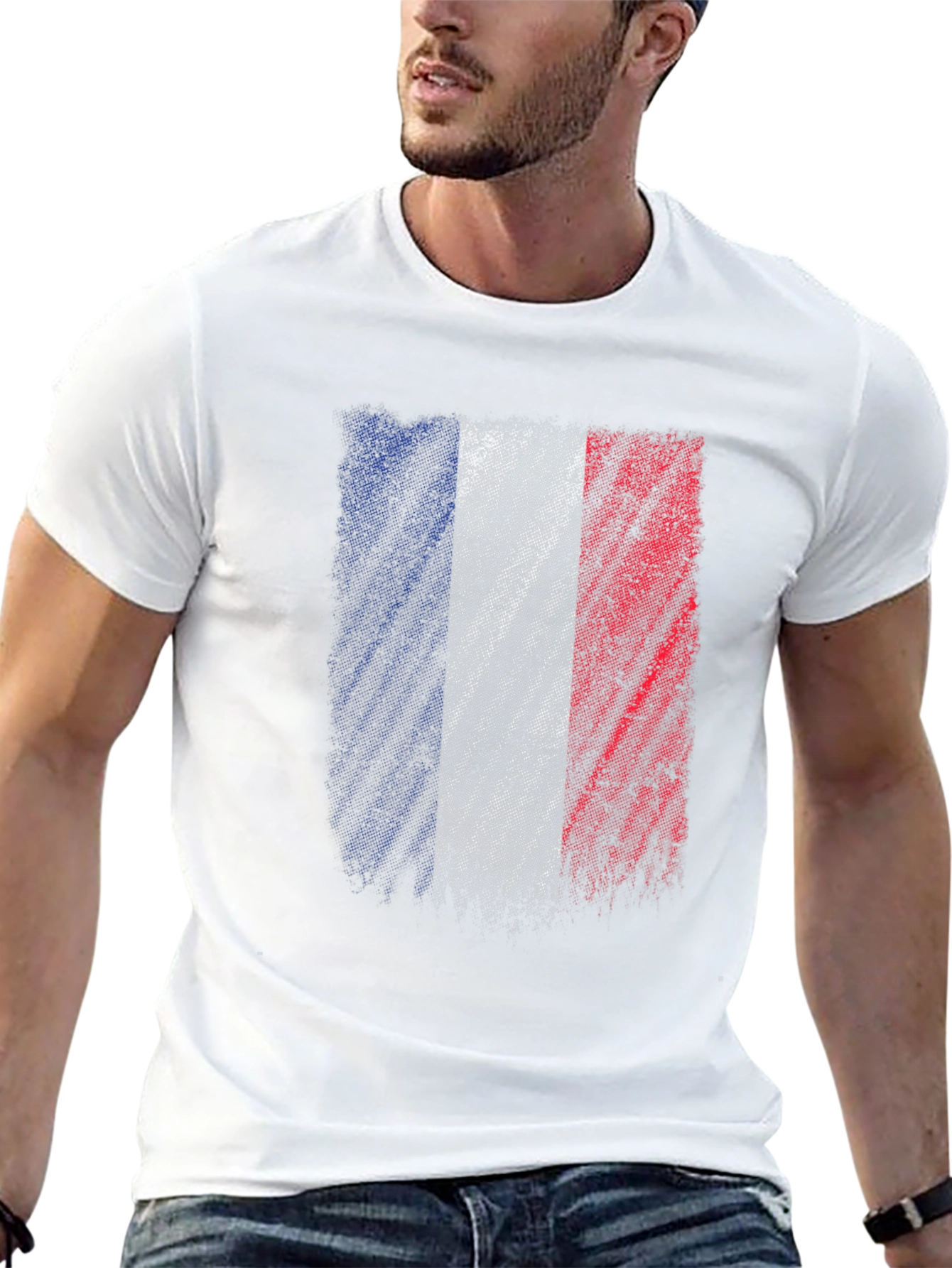 France Flag Graphic T-Shirt - Distressed Design