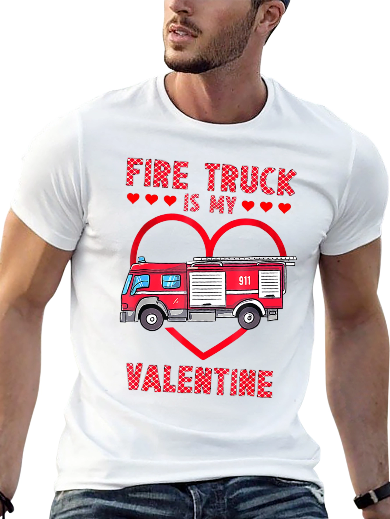 Fire Truck Valentines Day Graphic Tee