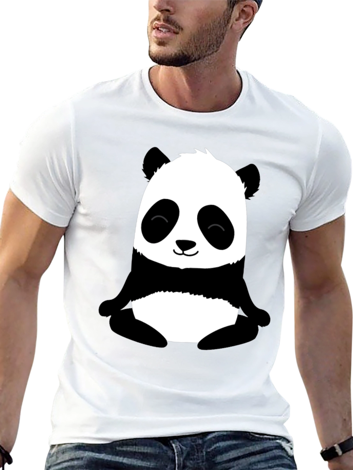 Cute Panda Graphic Print Black T-Shirt