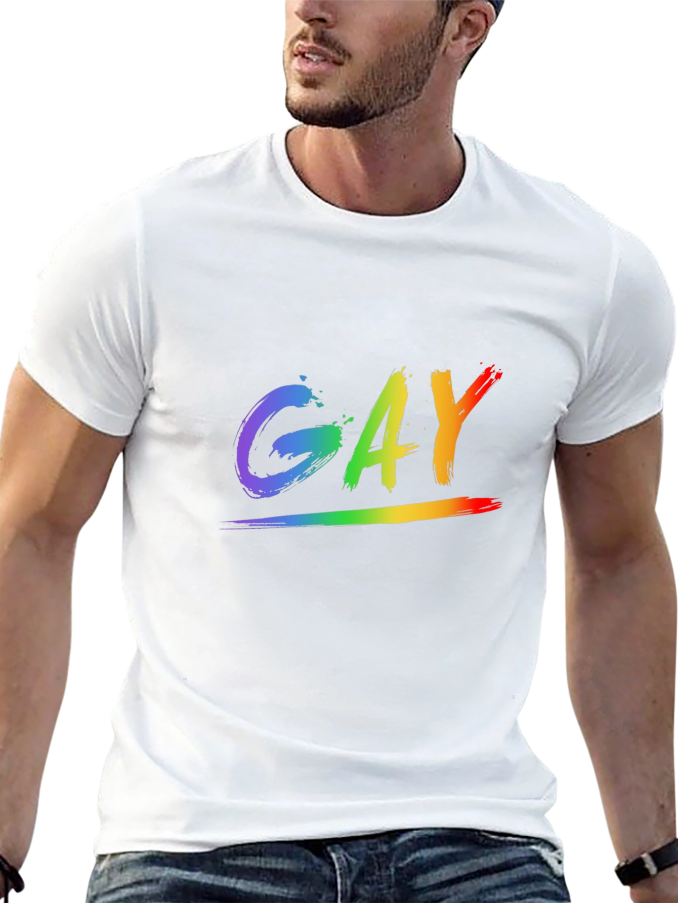 Rainbow GAY Pride Graphic Tee - Black Cotton Blend