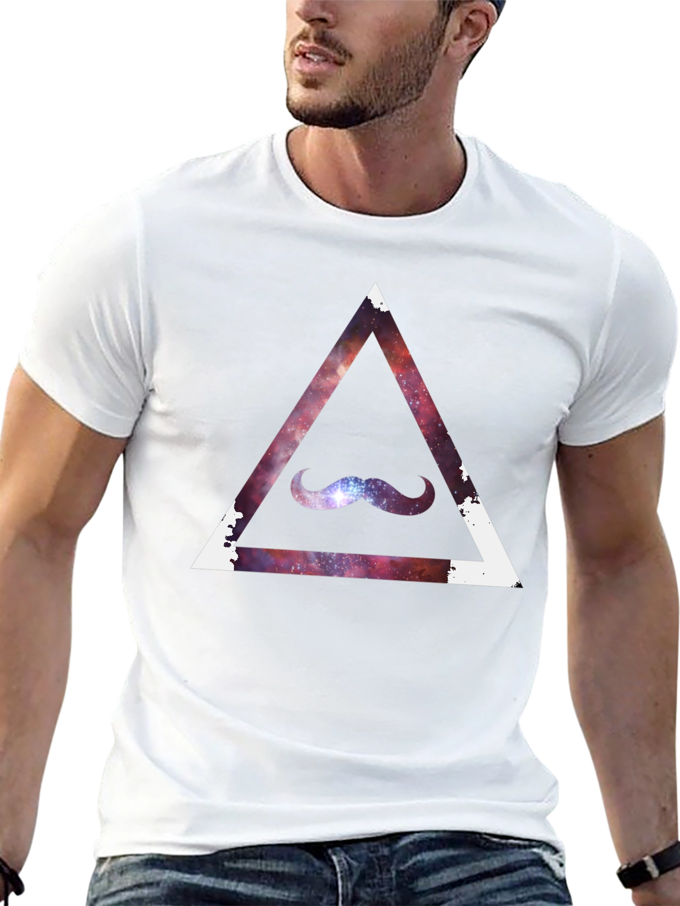 Cosmic Mustache Triangle Tee - Stylish Galaxy Graphic T-Shirt