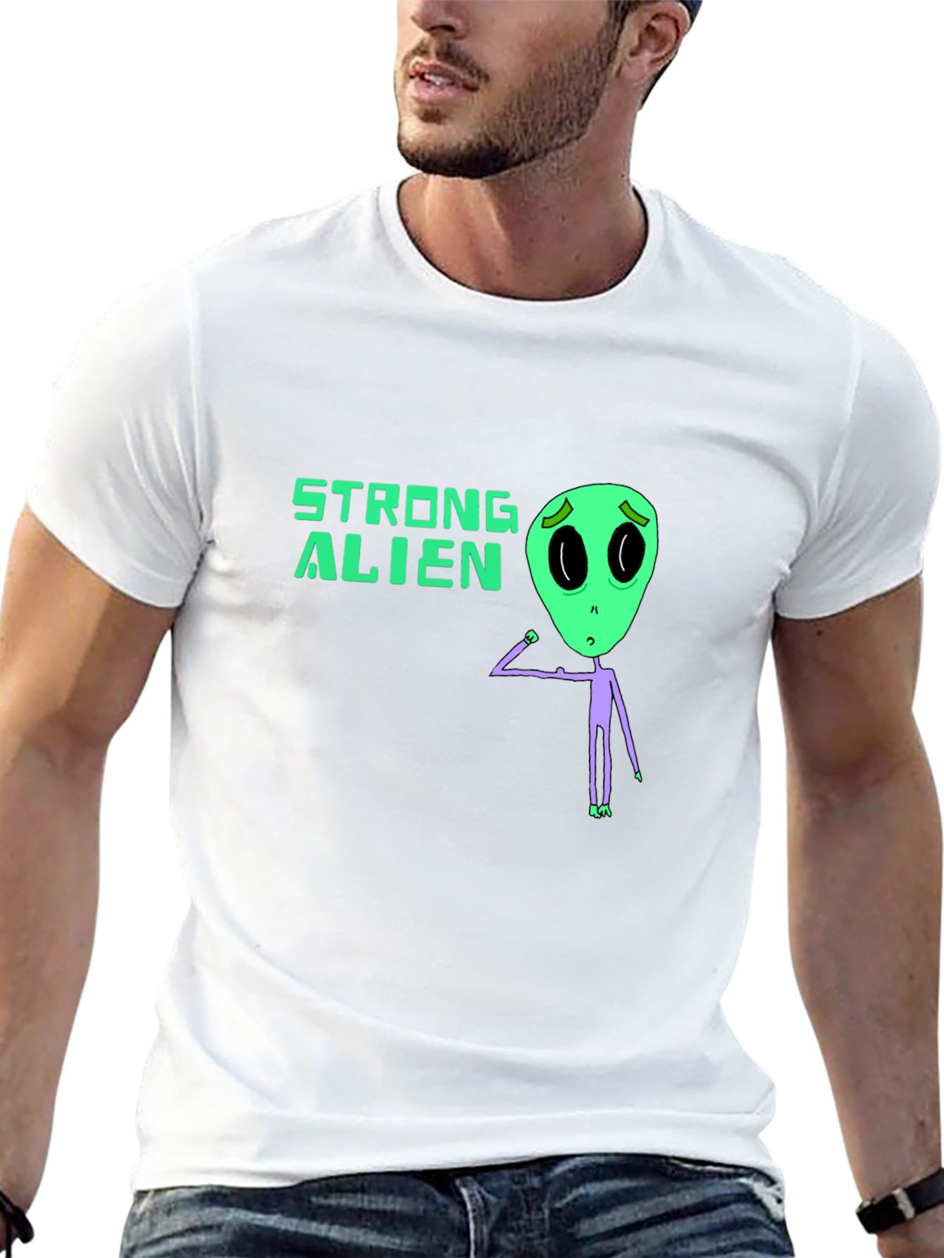 Strong Alien Graphic Tee - Black Unisex T-Shirt