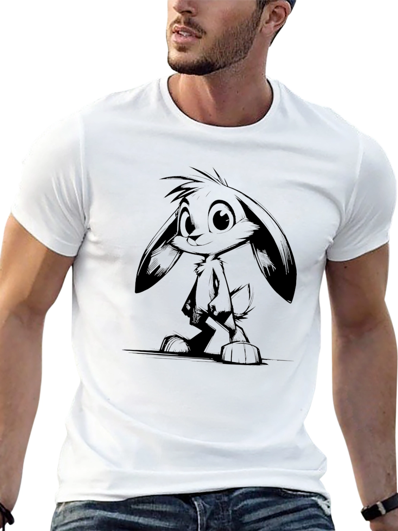 Cartoon Rabbit Graphic Black T-Shirt